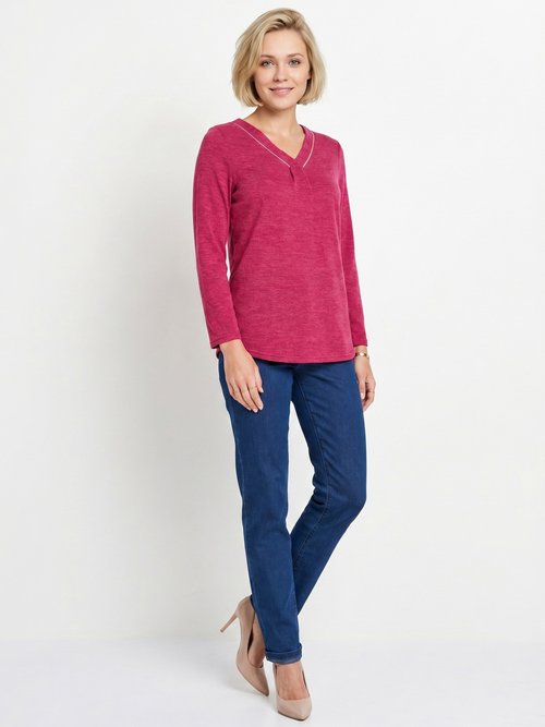 T-shirt long col V évasé manches longues Femme Rouge CYRIELLE SI1