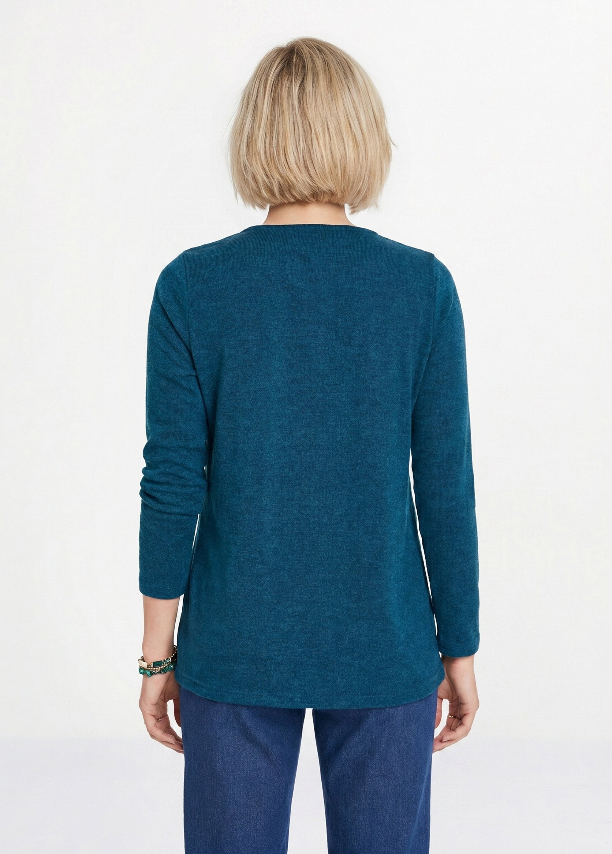 T-shirt long col V évasé manches longues