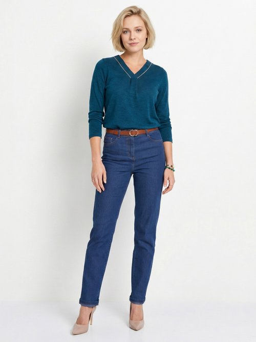 T-shirt long col V évasé manches longues Femme Bleu CYRIELLE SI1