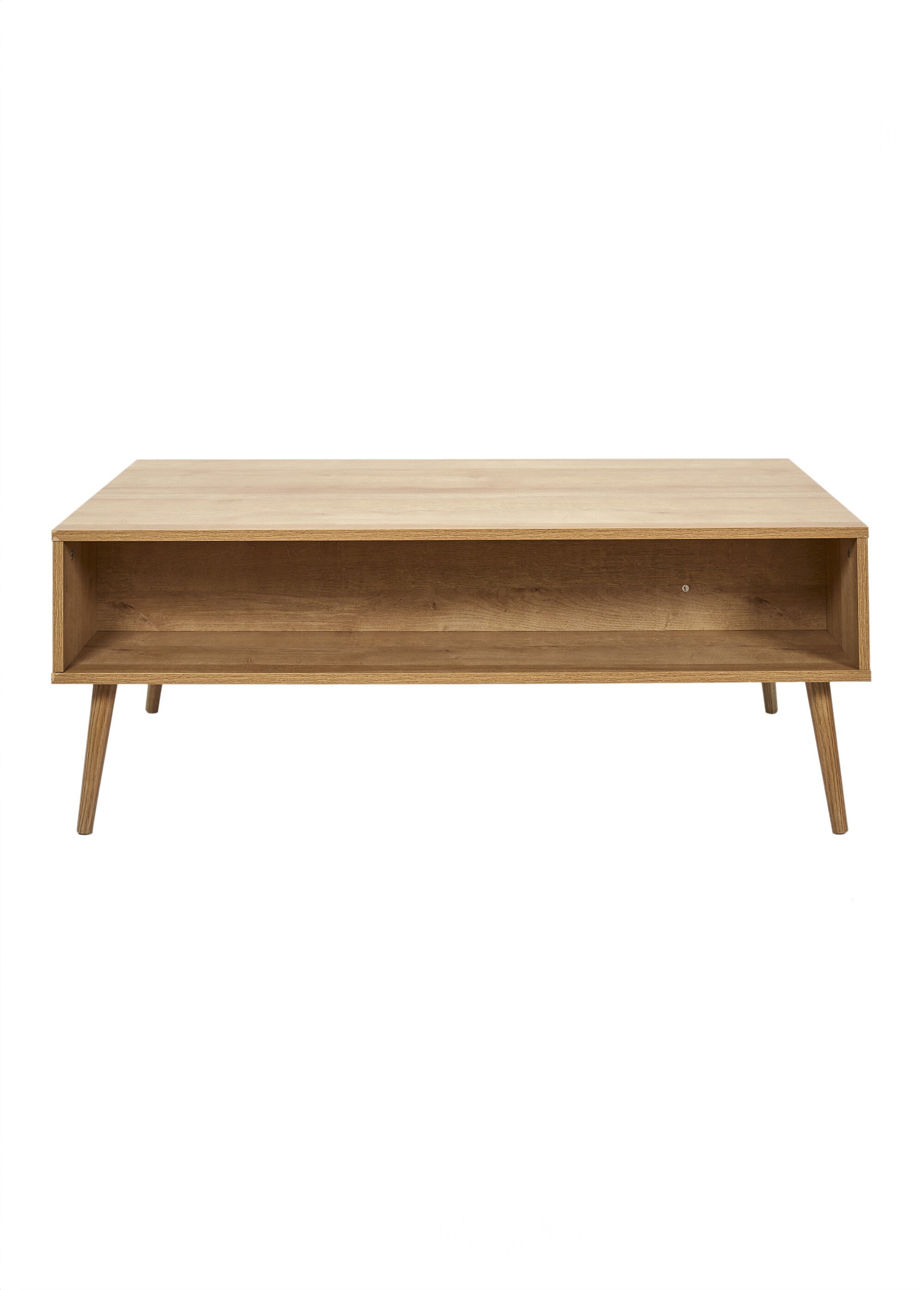 Table basse 1 tiroir, bois et cannage