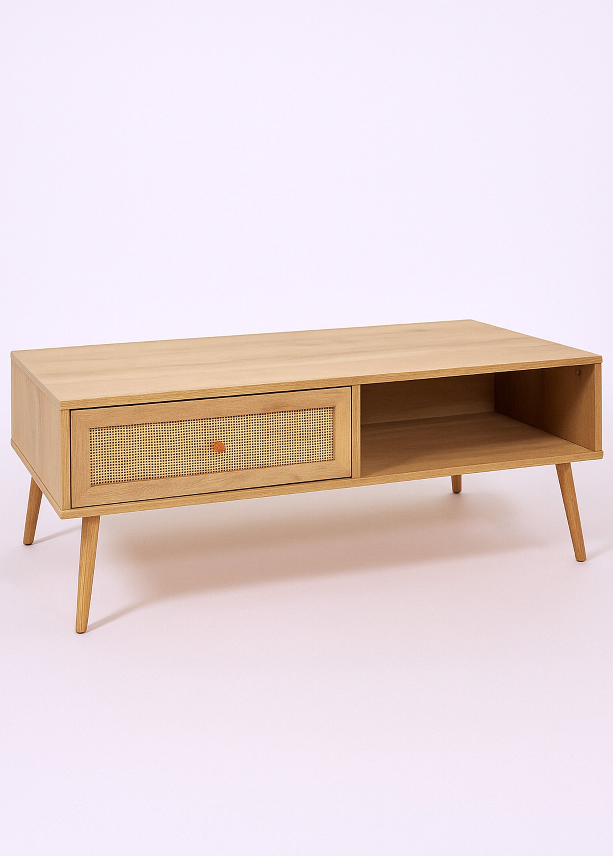 Table basse 1 tiroir, bois et cannage