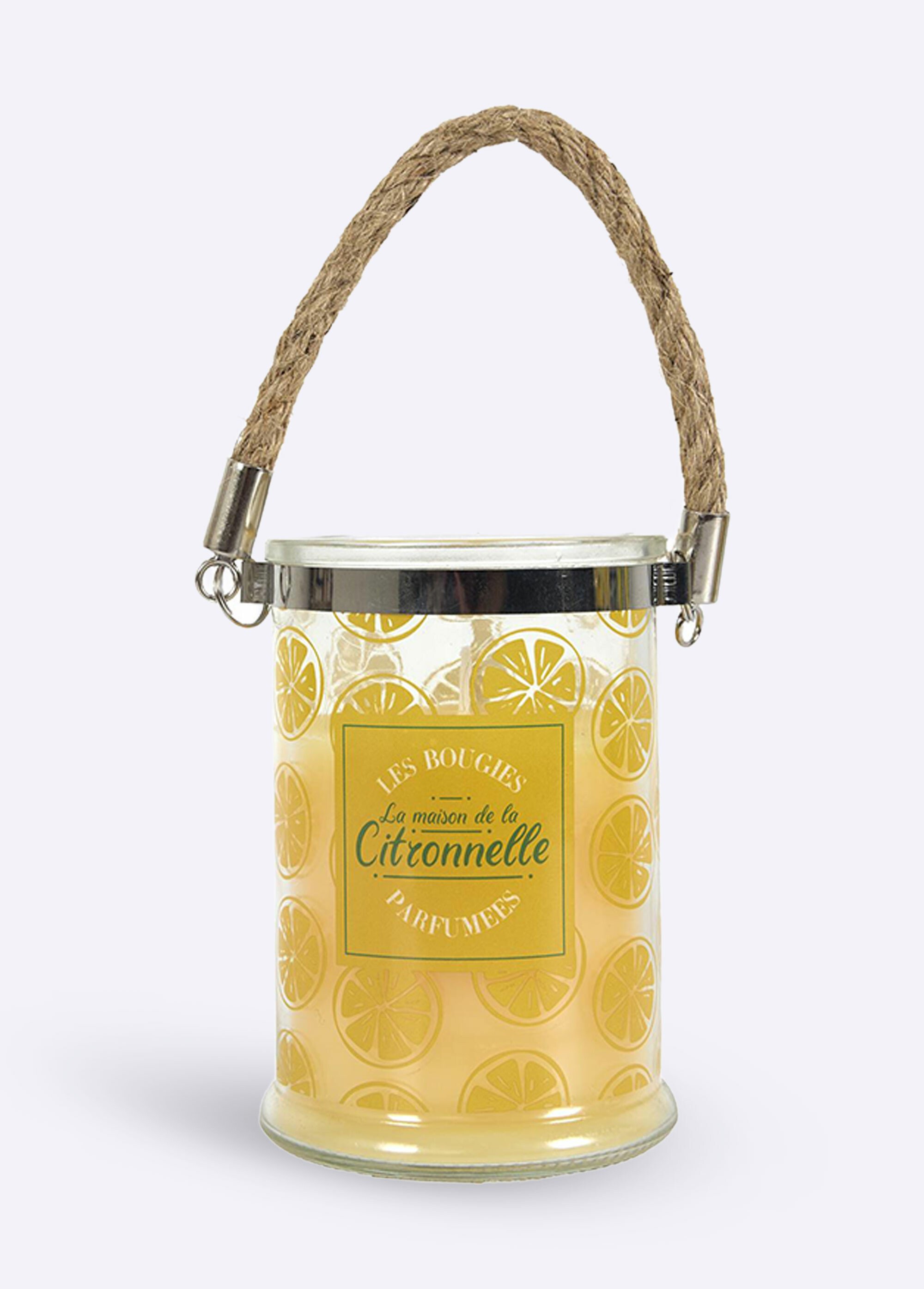 Bougie citronnelle avec poignée corde JAUNE CMP-BO0120 FA1