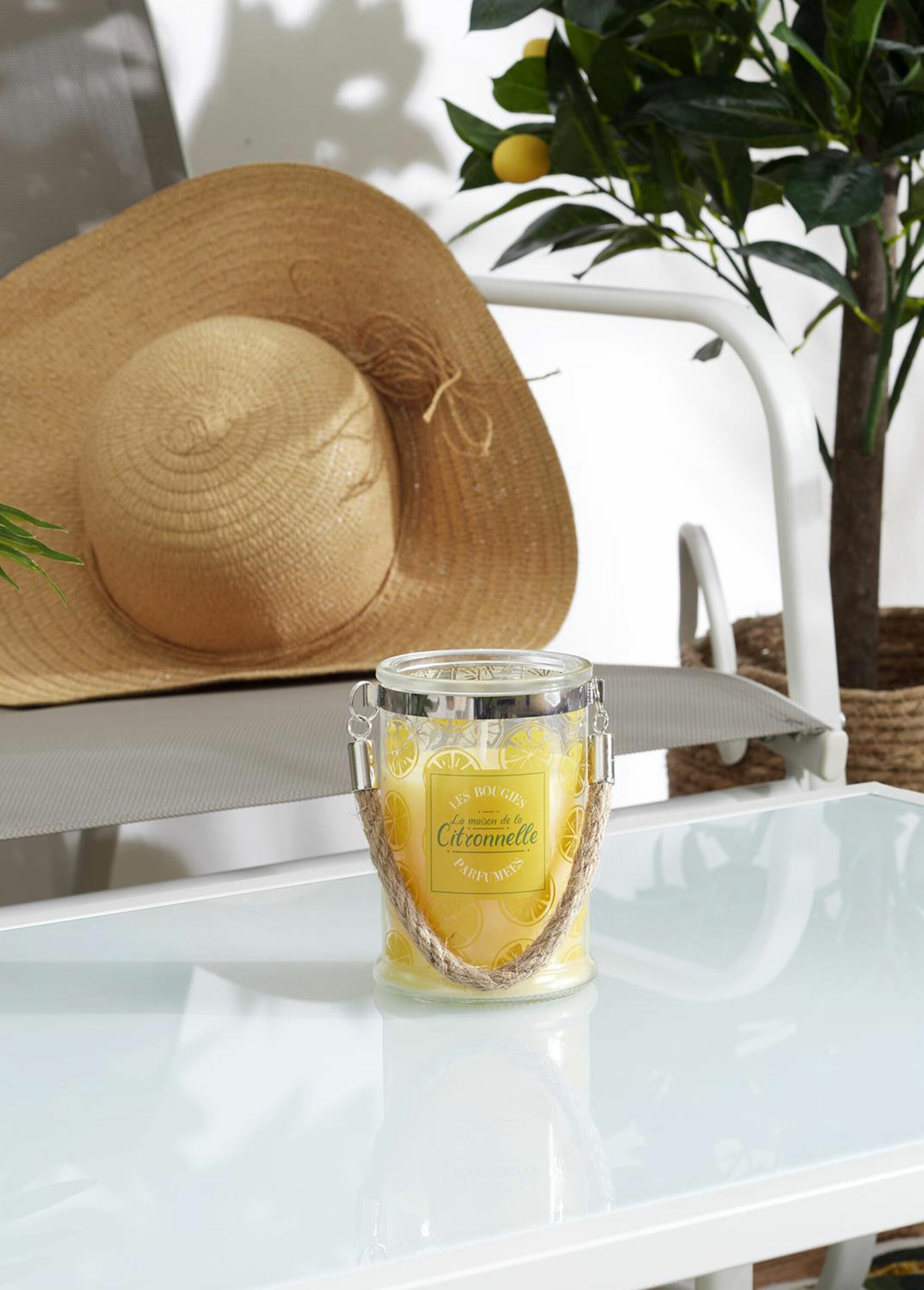Bougie citronnelle avec poignée corde JAUNE CMP-BO0120 SI1