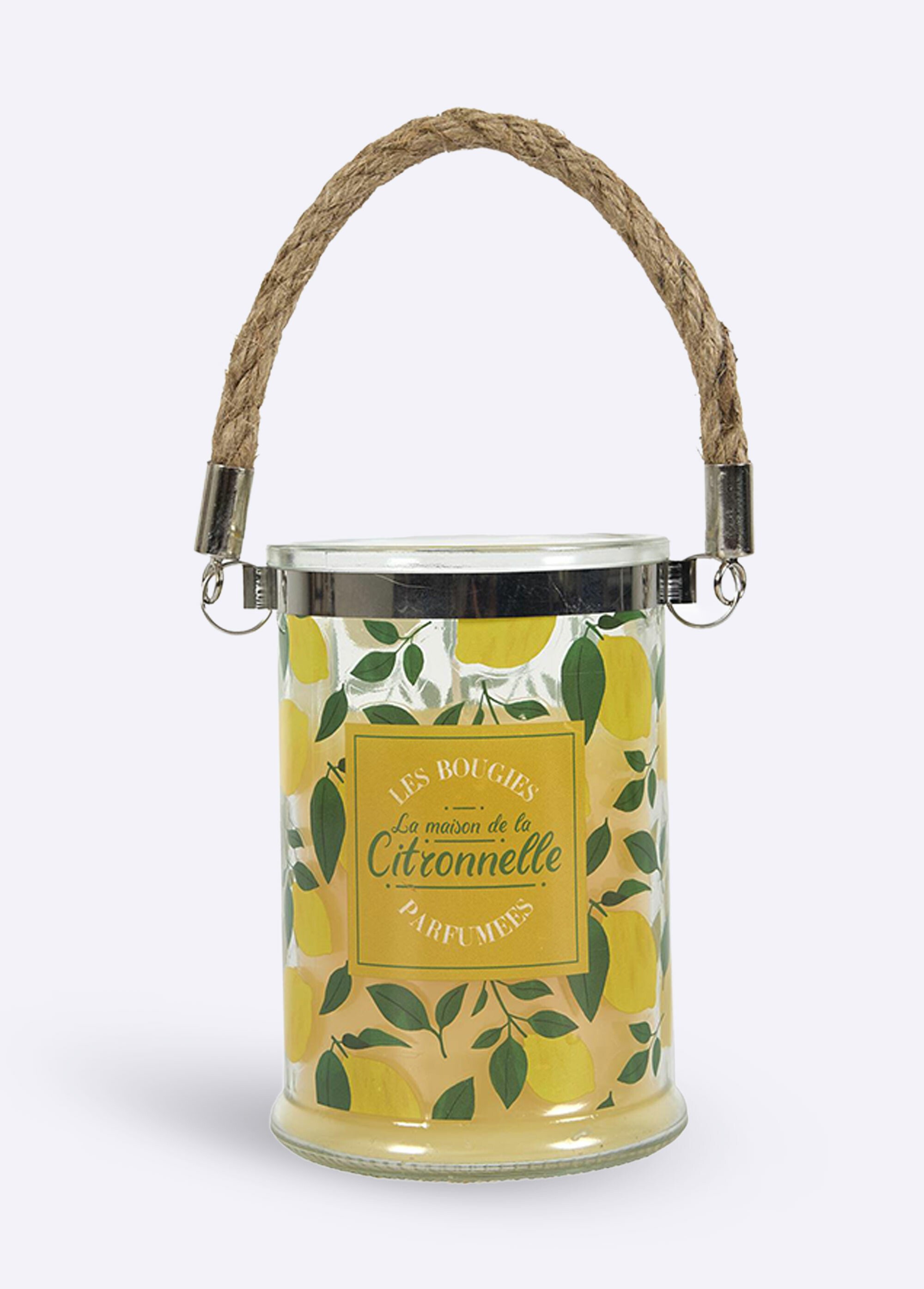 Bougie citronnelle avec poignée corde JAUNE CMP-BO0120 FA1