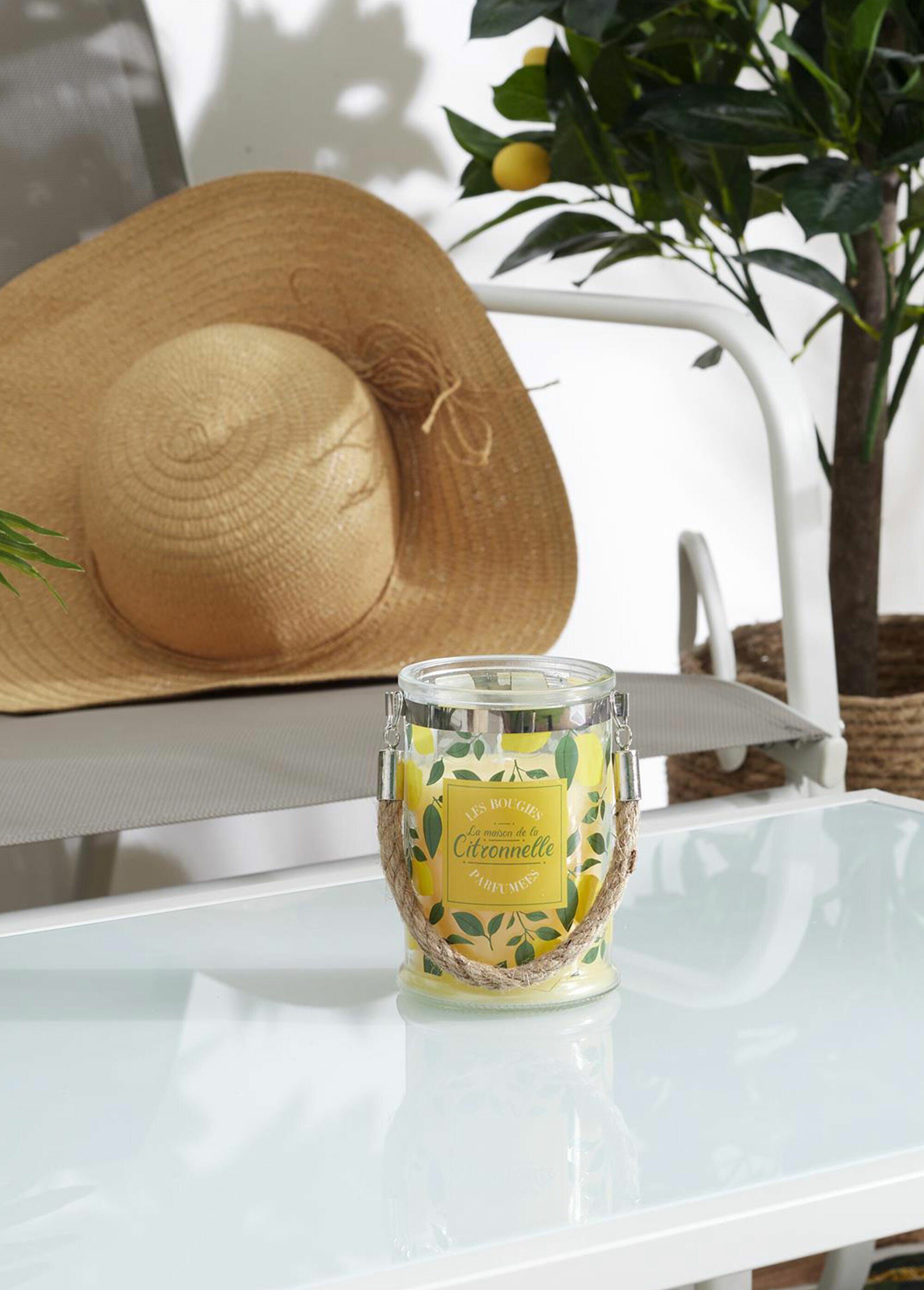 Bougie citronnelle avec poignée corde JAUNE CMP-BO0120 SI1