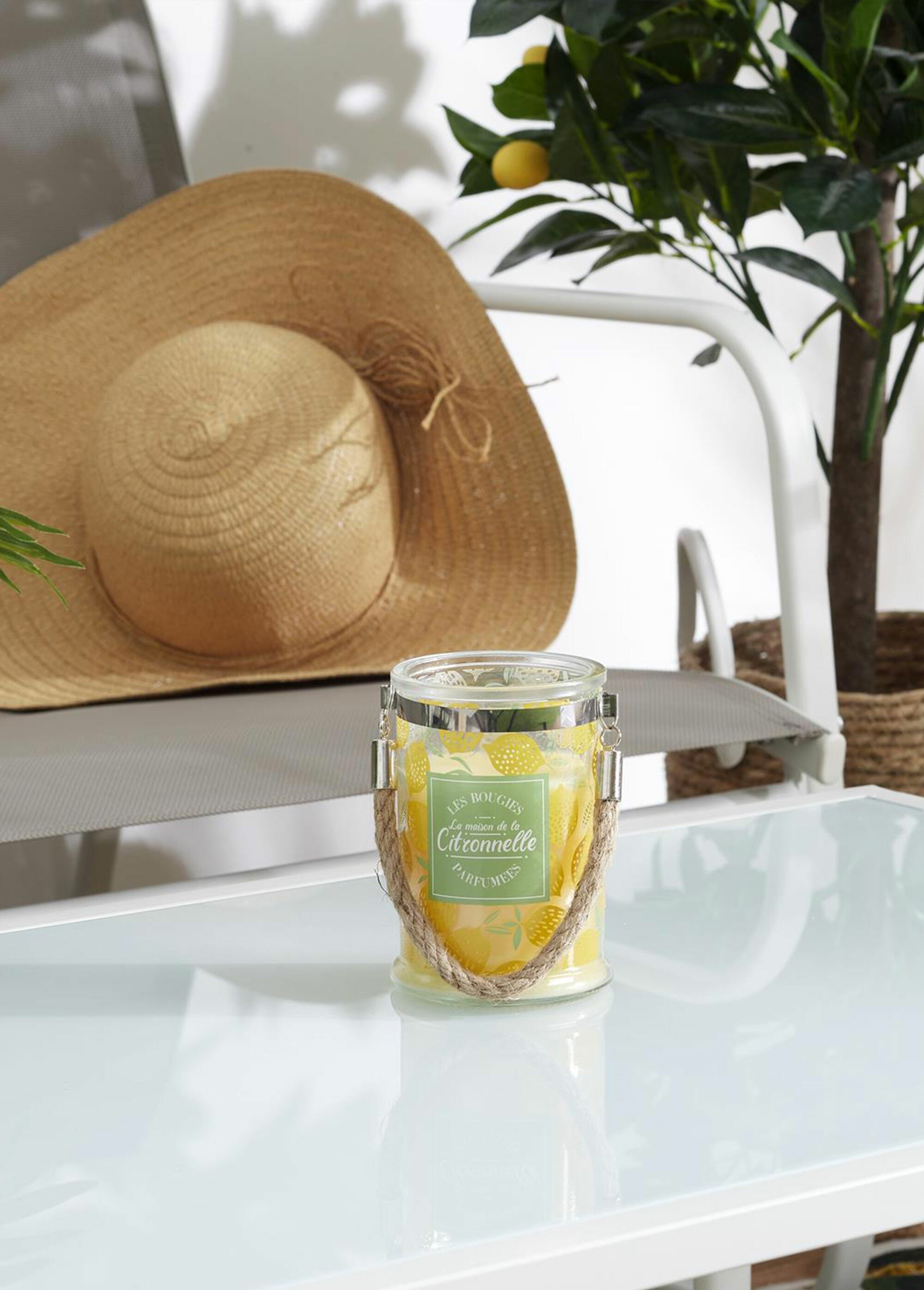 Bougie citronnelle avec poignée corde VERT CMP-BO0120 SI1