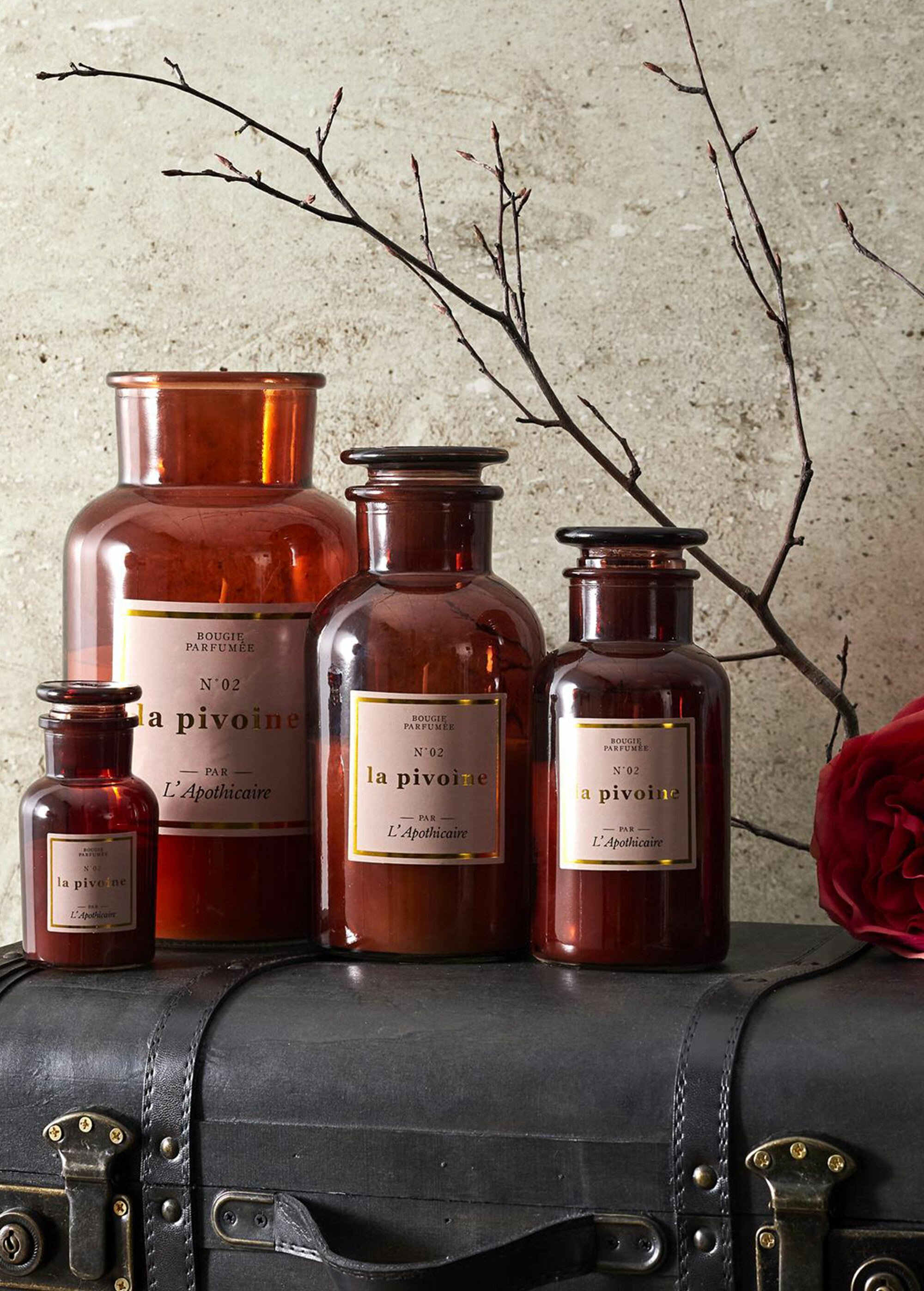 Bougie parfumée rétro verre teinté, 11cm Rose CMP-BO0130 SI2