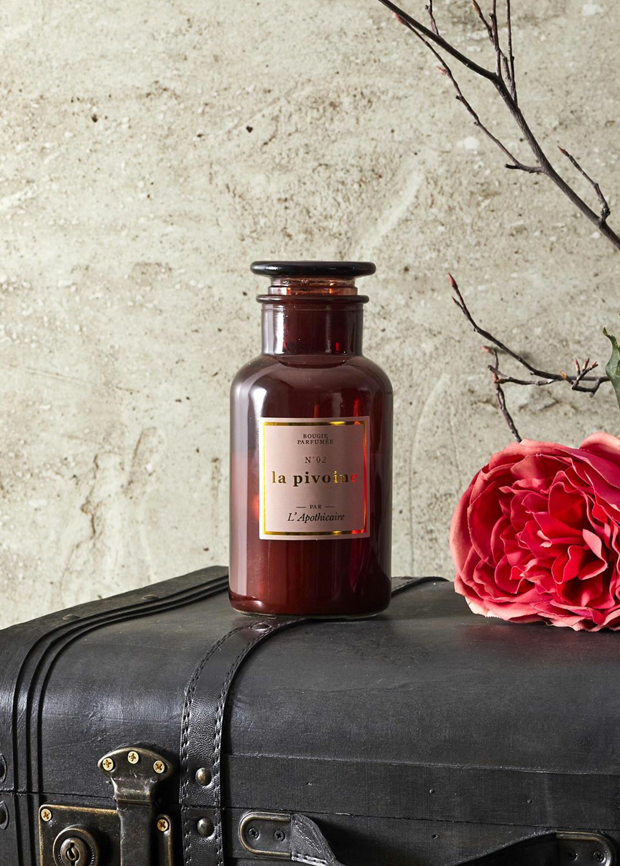 Bougie parfumée rétro verre teinté 16,5cm Rose CMP-BO0131 SI1