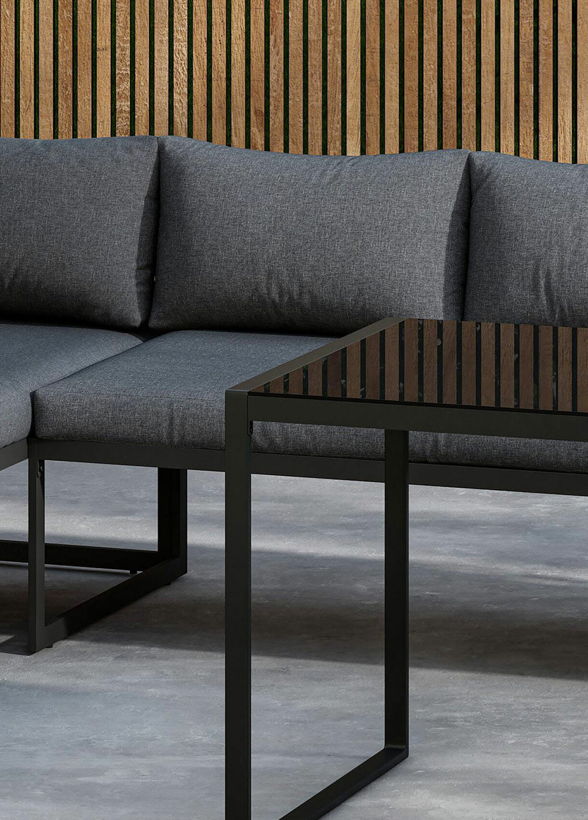 Canapé d'angle outdoor + Table vitrée NOIR VEN-9798-100 DE2