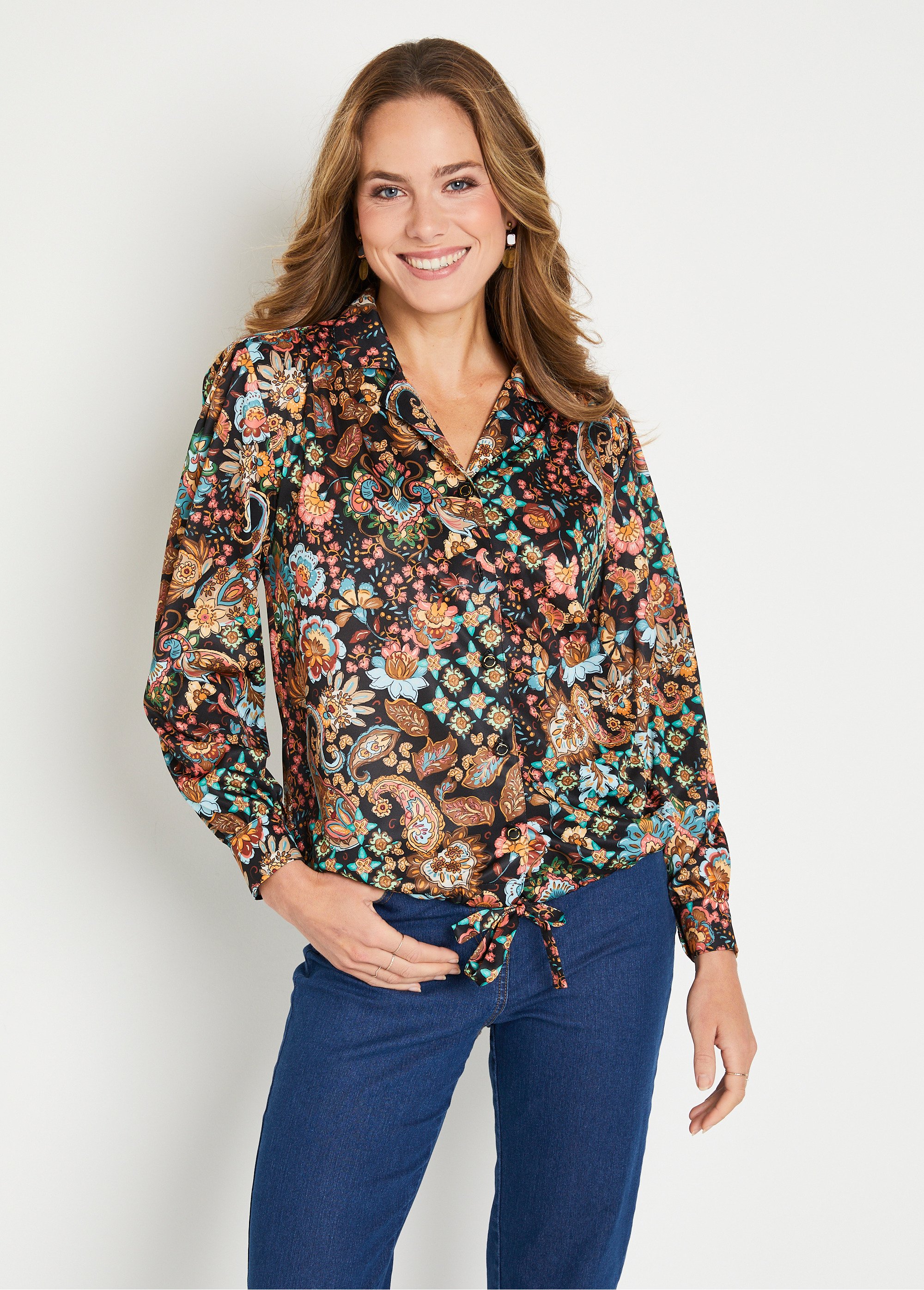Chemisier blouson court imprime col tailleur NOIR Afibel