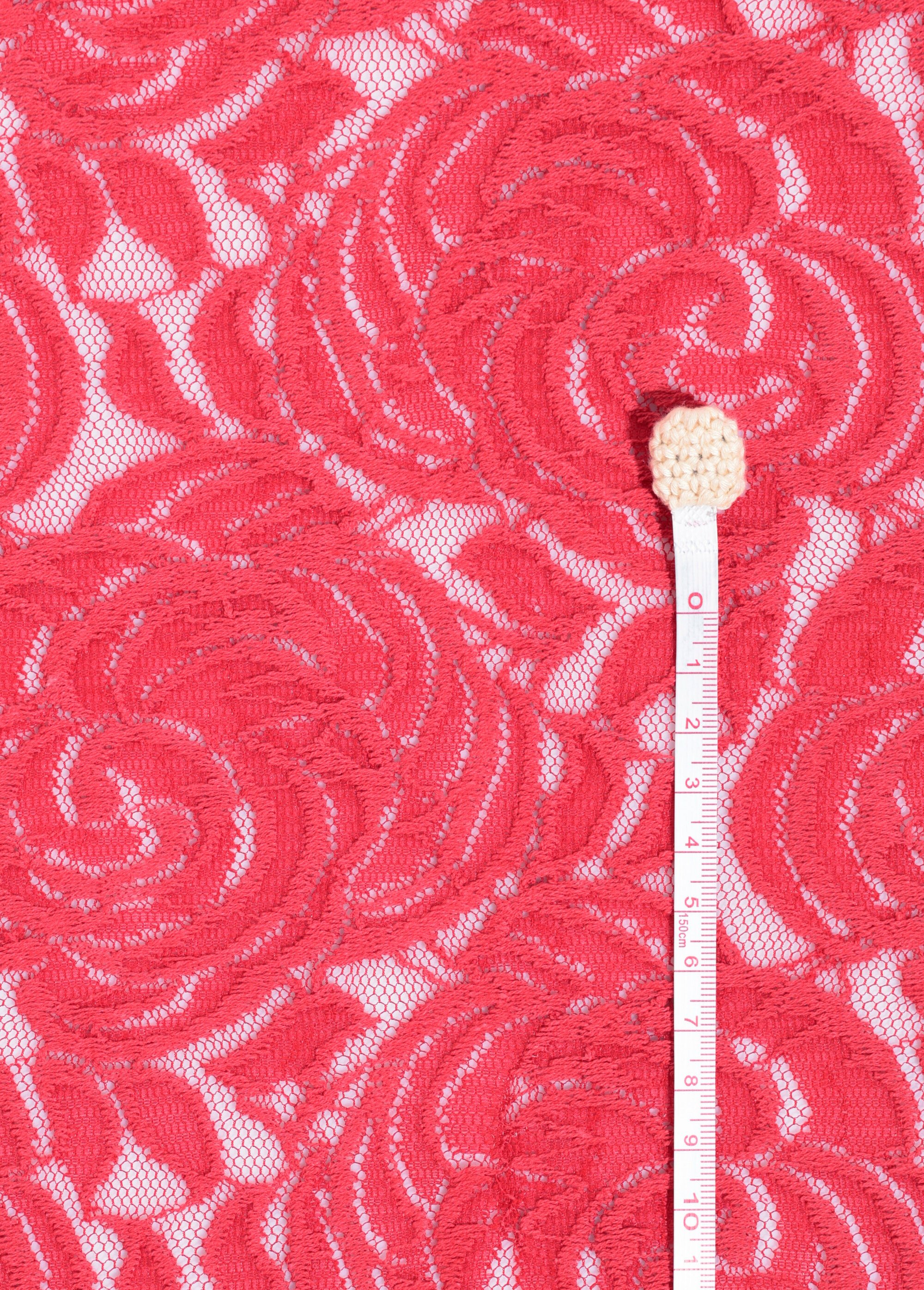 Coupon tissu, dentelle volutes ROUGE COT150527B DE1