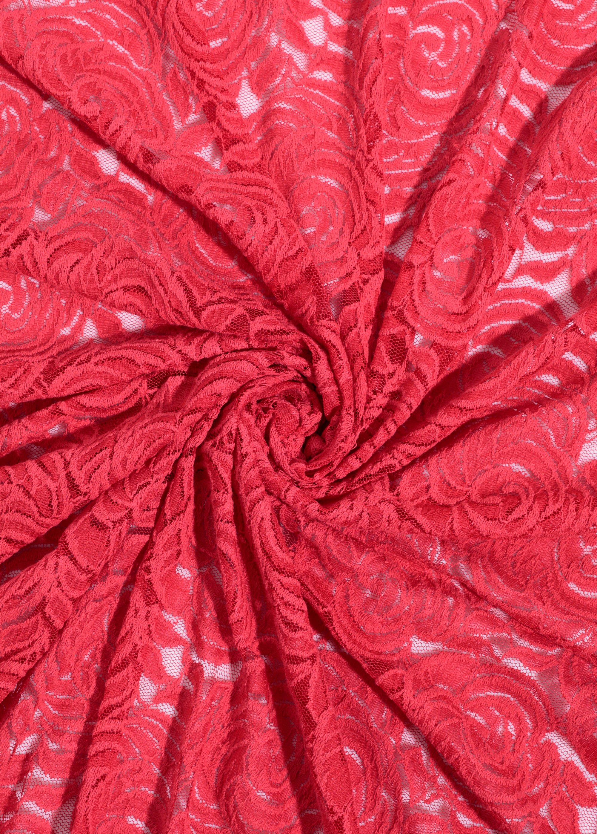 Coupon tissu, dentelle volutes ROUGE COT150527B FA1