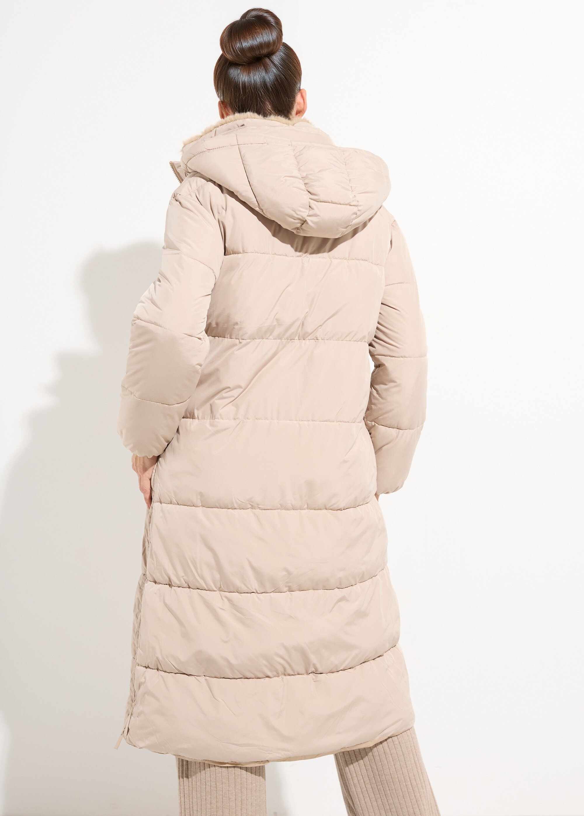 Doudoune extra longue, col fourrure Femme Beige ATT-AT8578 DO1