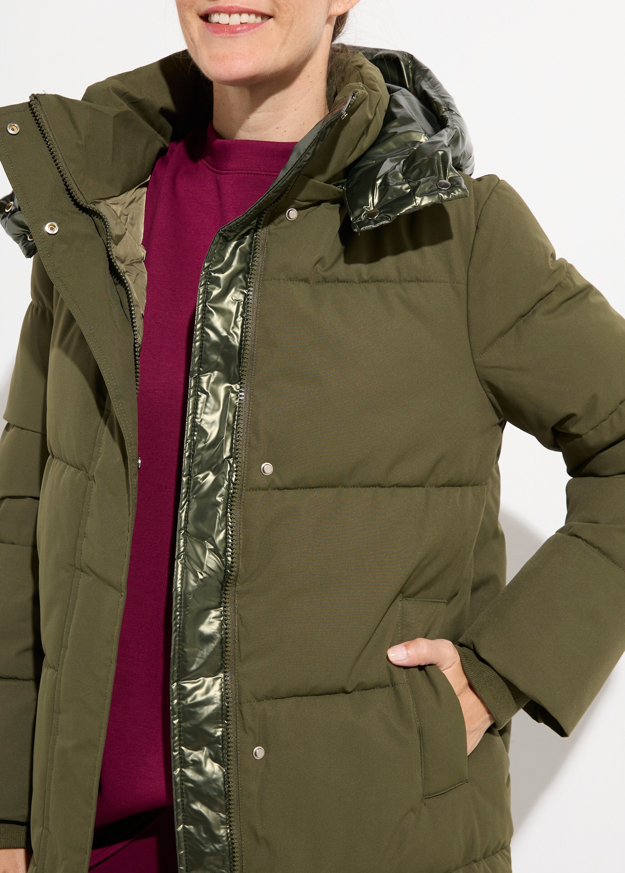 Doudoune longue capuche métallisée Femme Vert ATT-AT8592 DE1