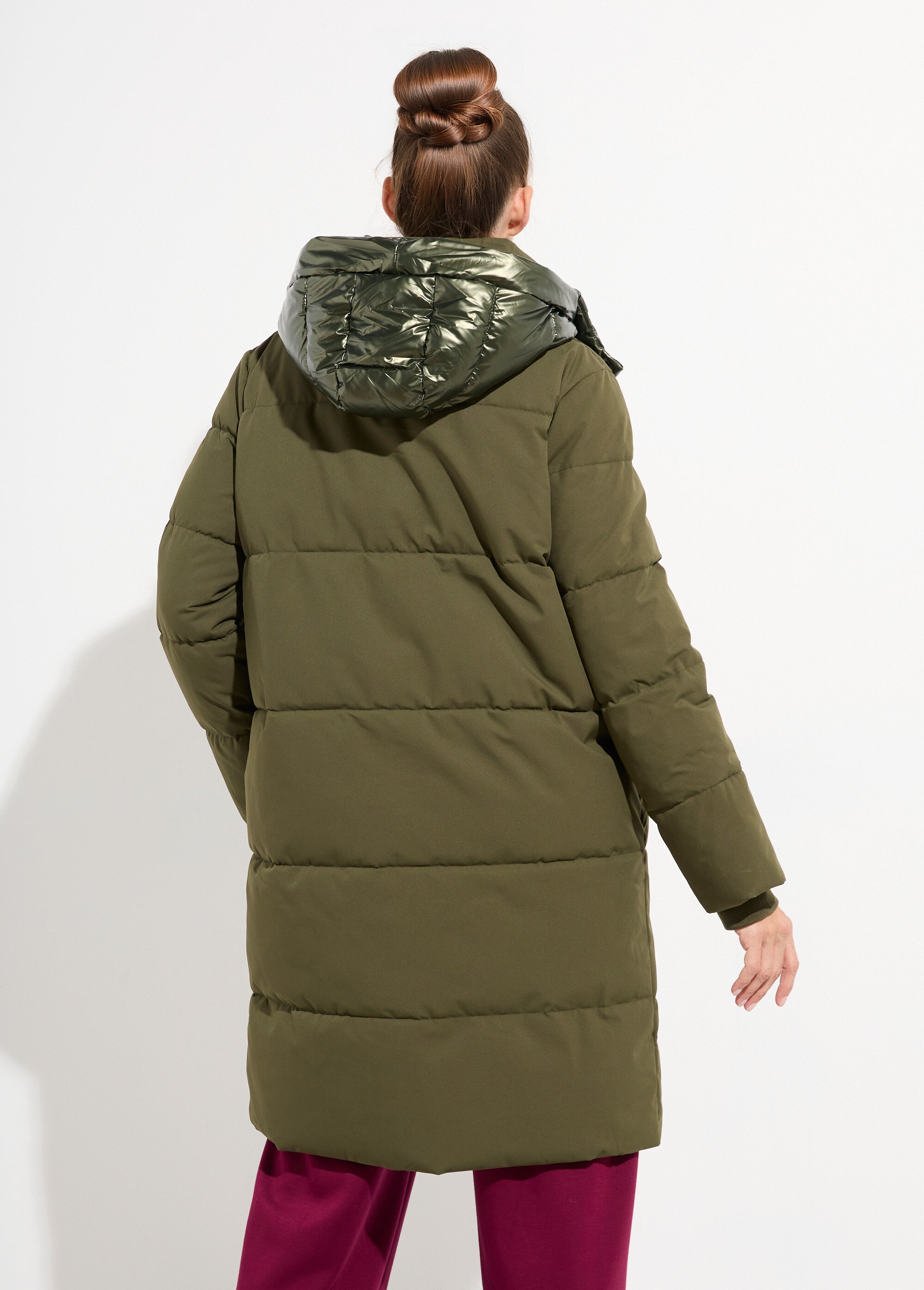 Doudoune longue capuche métallisée Femme Vert ATT-AT8592 DO1