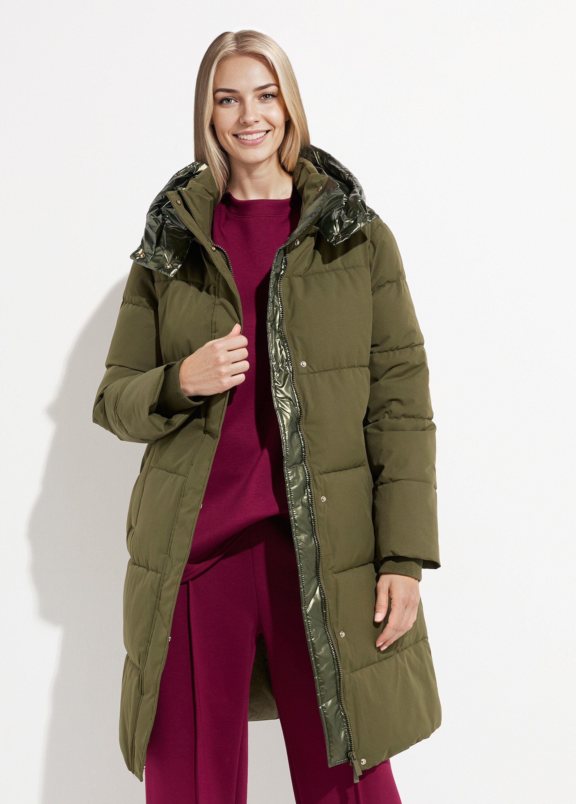 Doudoune longue capuche métallisée Femme Vert ATT-AT8592 FA1