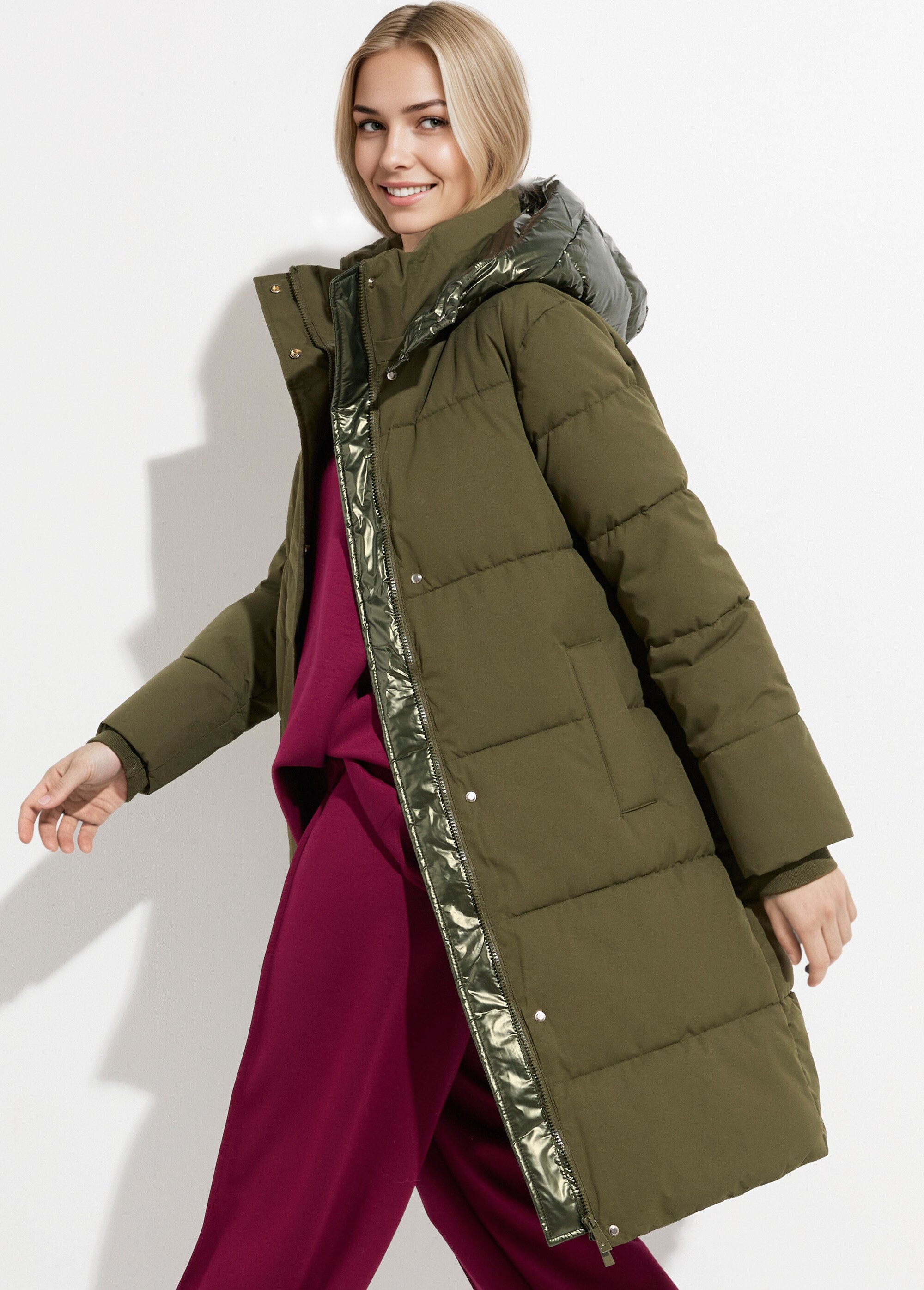 Doudoune longue capuche métallisée Femme Vert ATT-AT8592 MV1