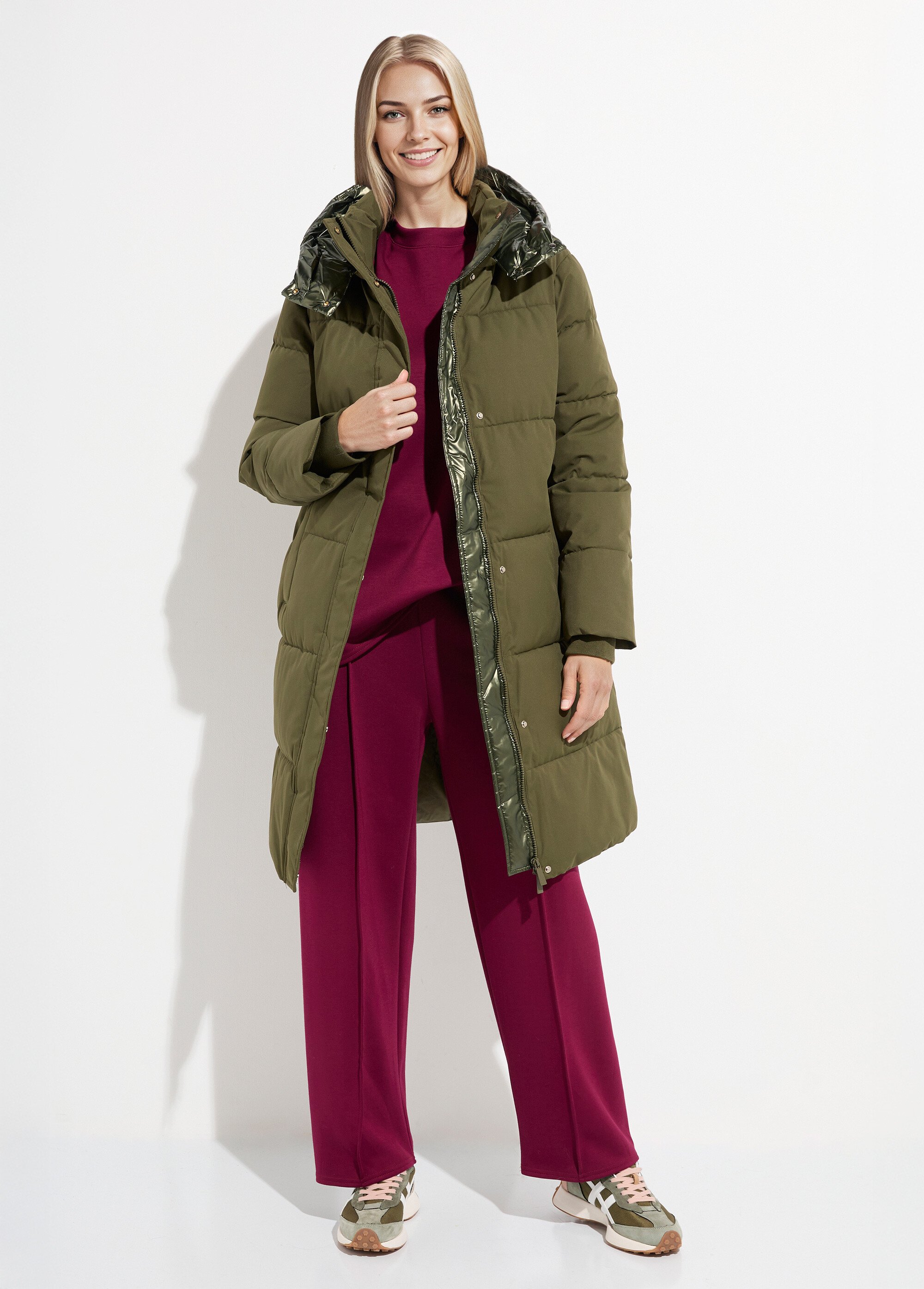 Doudoune longue capuche métallisée Femme Vert ATT-AT8592 SF1