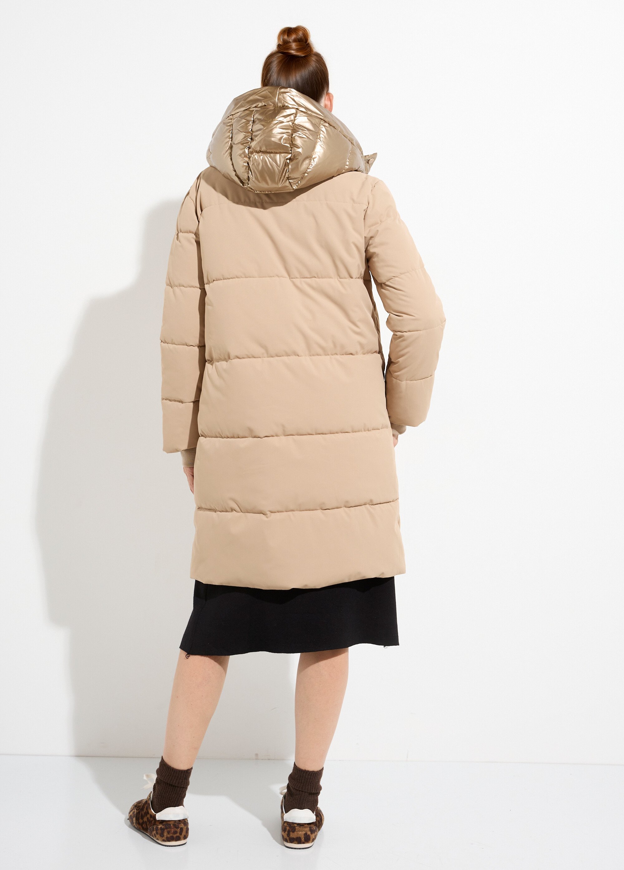 Doudoune longue capuche métallisée Femme Beige ATT-AT8592 DO1