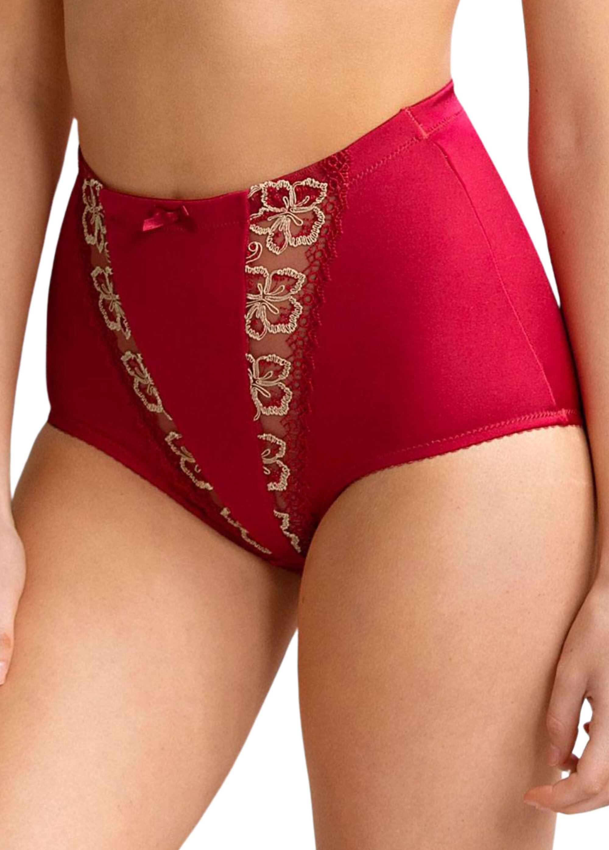 Gaine-culotte ventre plat détails tulle brodé Rouge Afibel