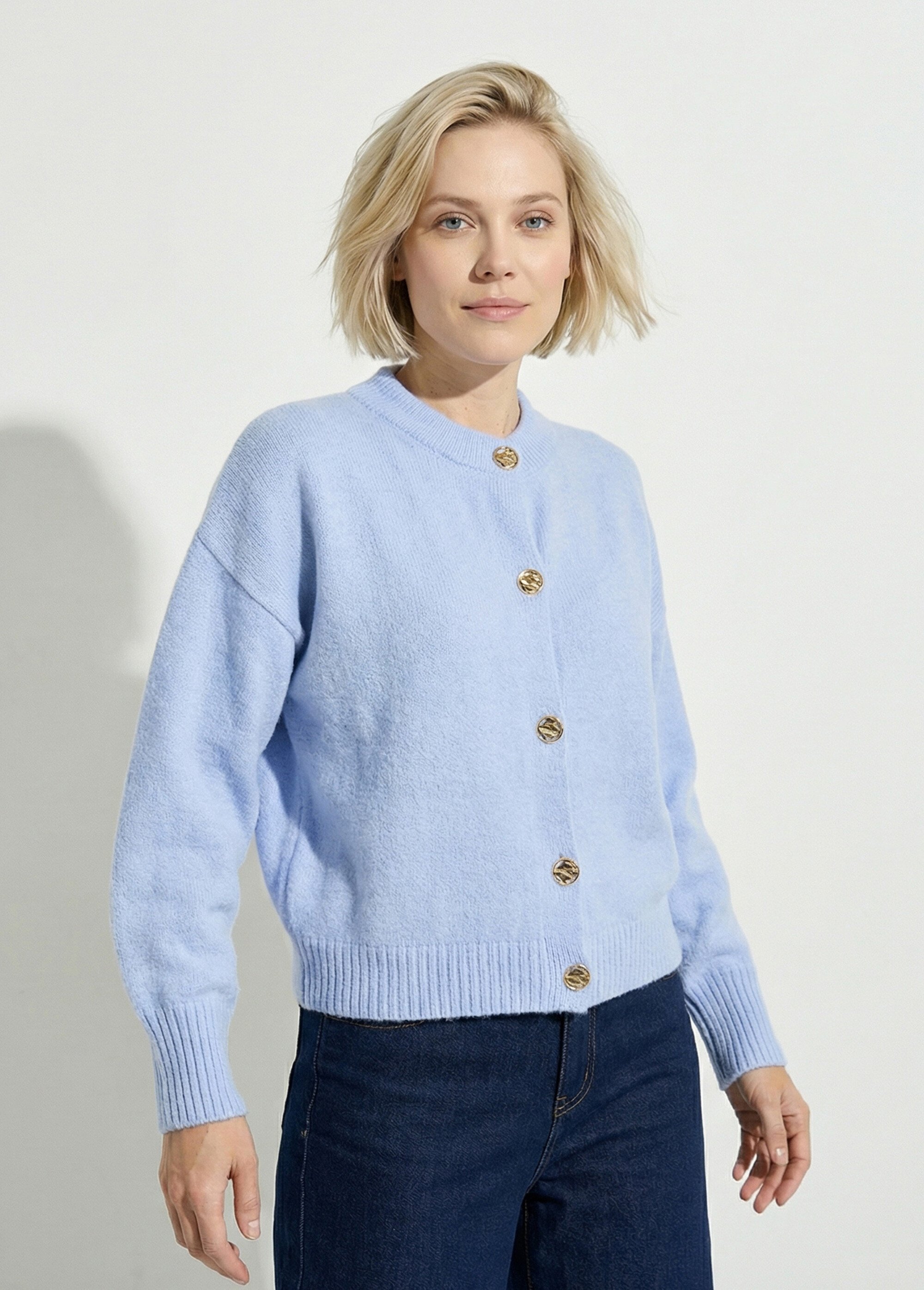 Gilet cardigan unie boutonnée avec laine Femme Bleu PACORUS FA1