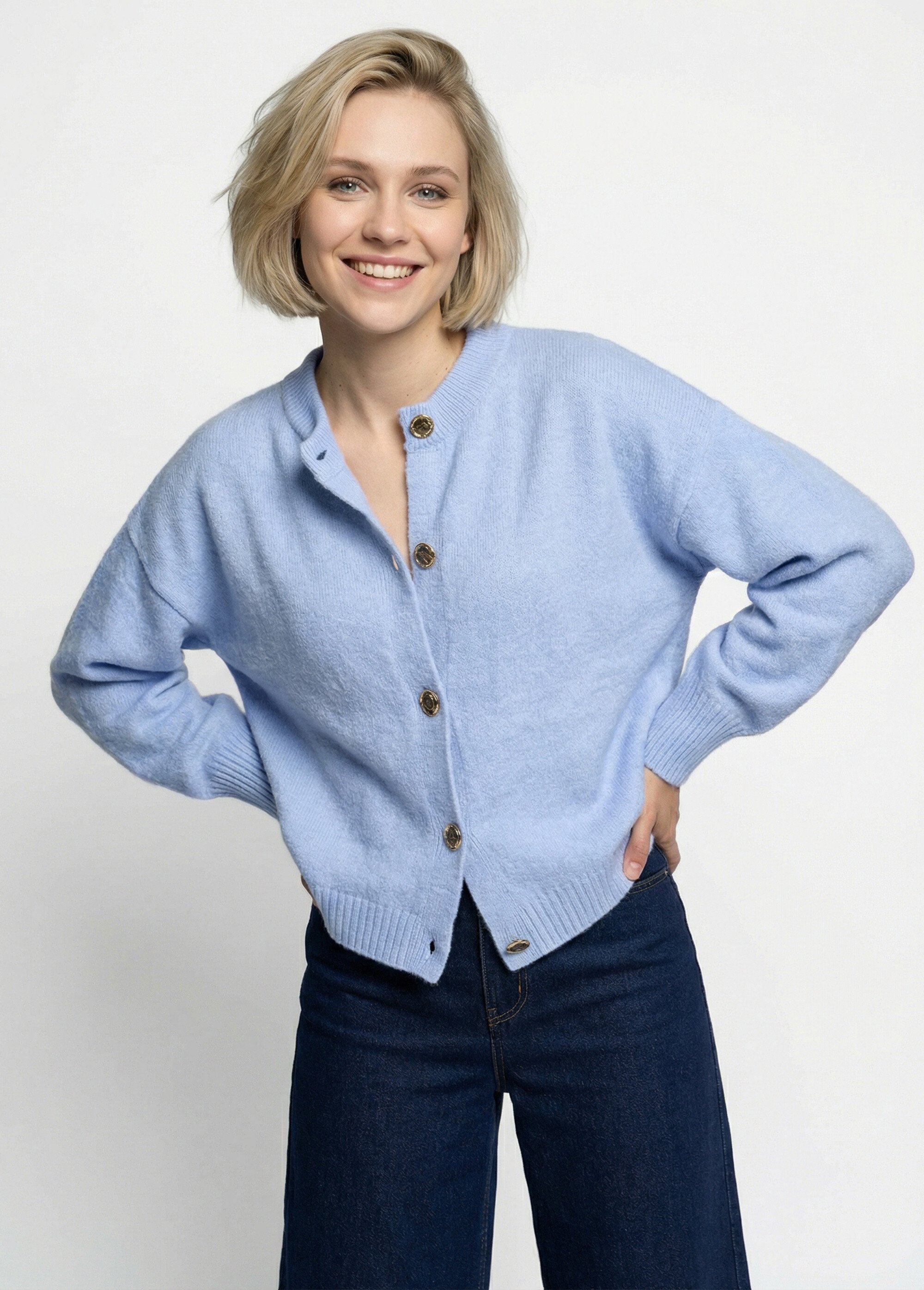 Gilet cardigan unie boutonnée avec laine