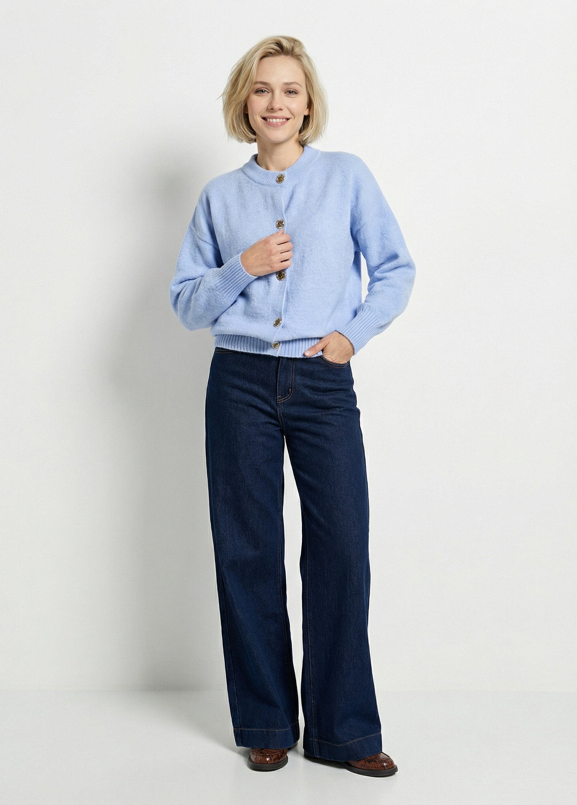 Gilet cardigan unie boutonnée avec laine Femme Bleu PACORUS SF1