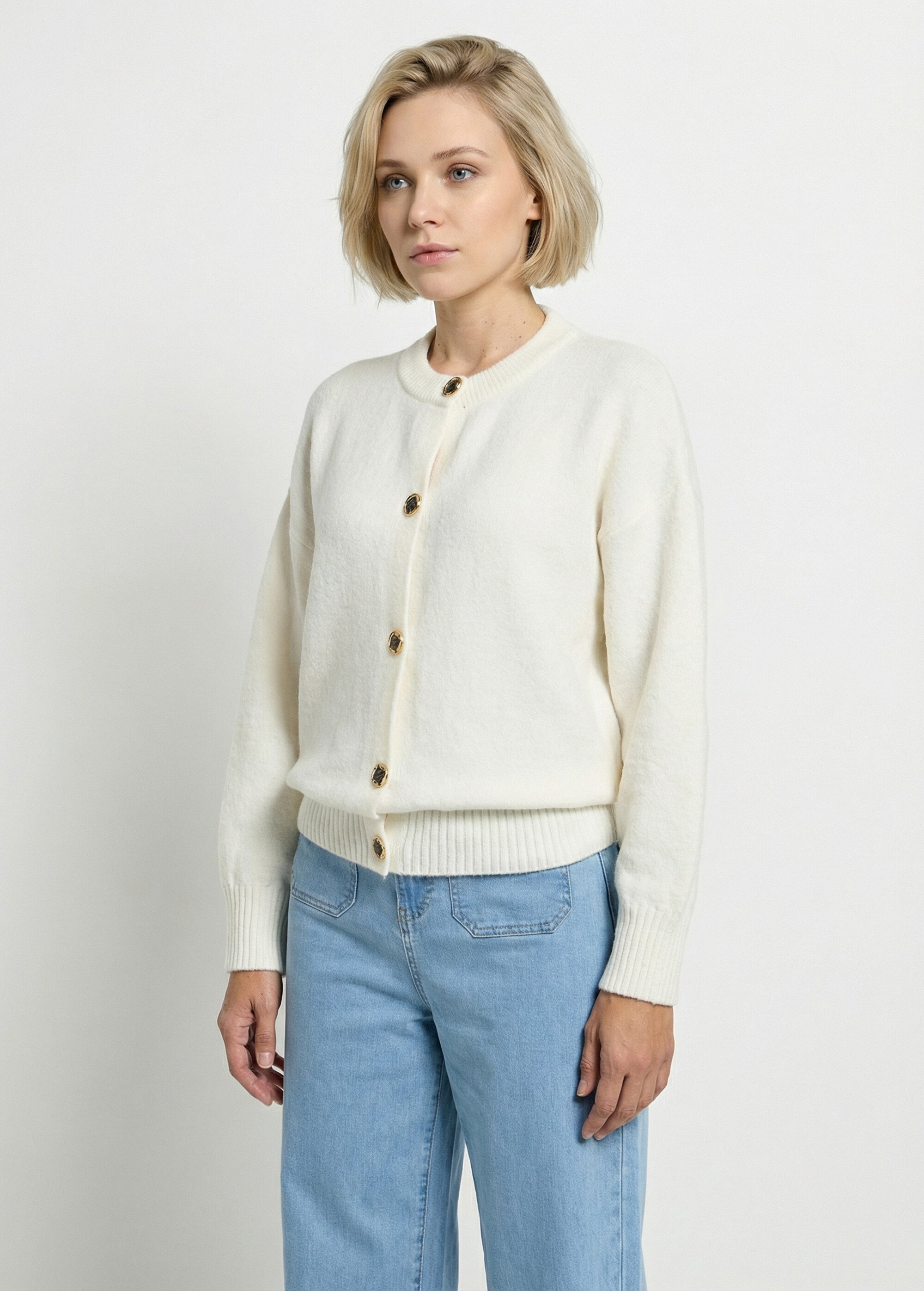 Gilet cardigan unie boutonnée avec laine Femme Beige PACORUS FA1