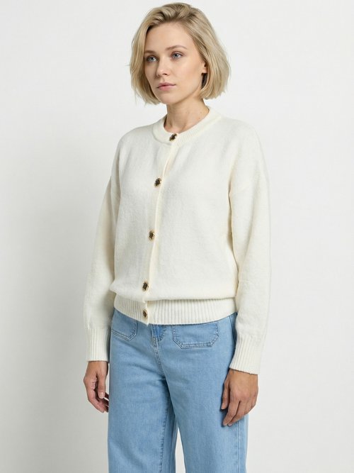 Gilet cardigan unie boutonnée avec laine Femme Beige PACORUS FA1