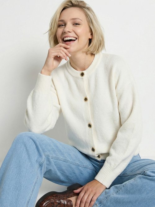 Gilet cardigan unie boutonnée avec laine Femme Beige PACORUS MV1