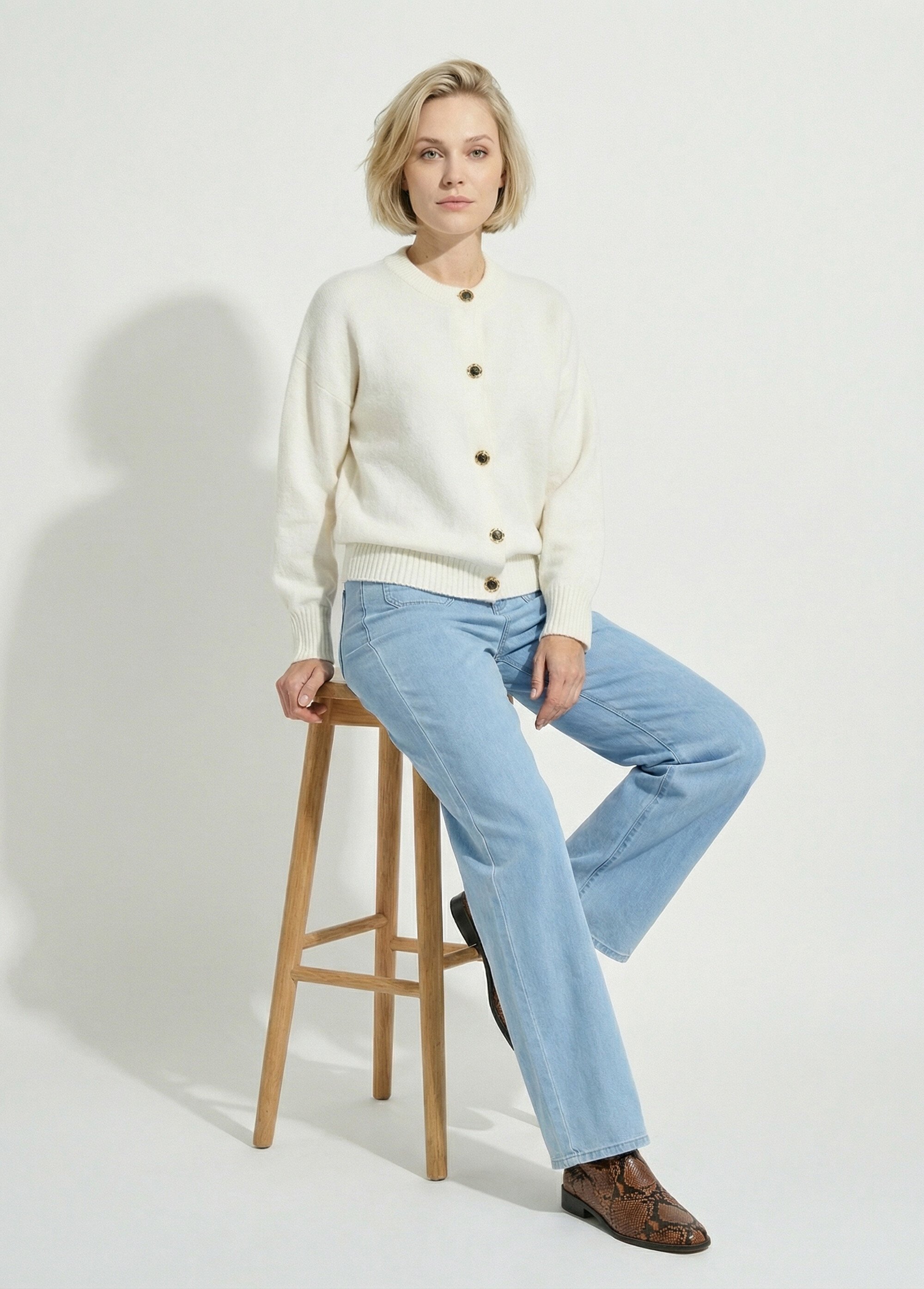 Gilet cardigan unie boutonnée avec laine Femme Beige PACORUS SI1