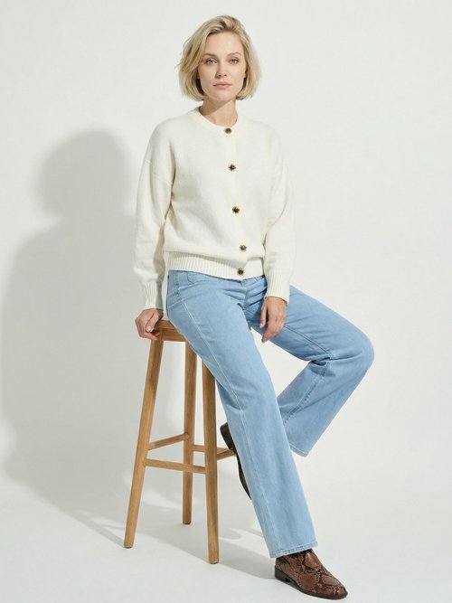 Gilet cardigan unie boutonnée avec laine Femme Beige PACORUS SI1