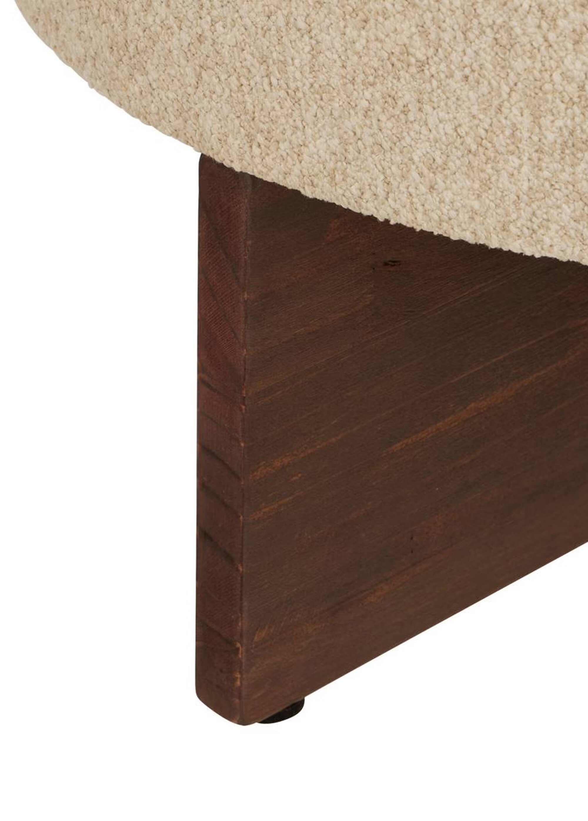 Grand pouf en bouclette, piètement bois BLANC JJA-207379 DE3