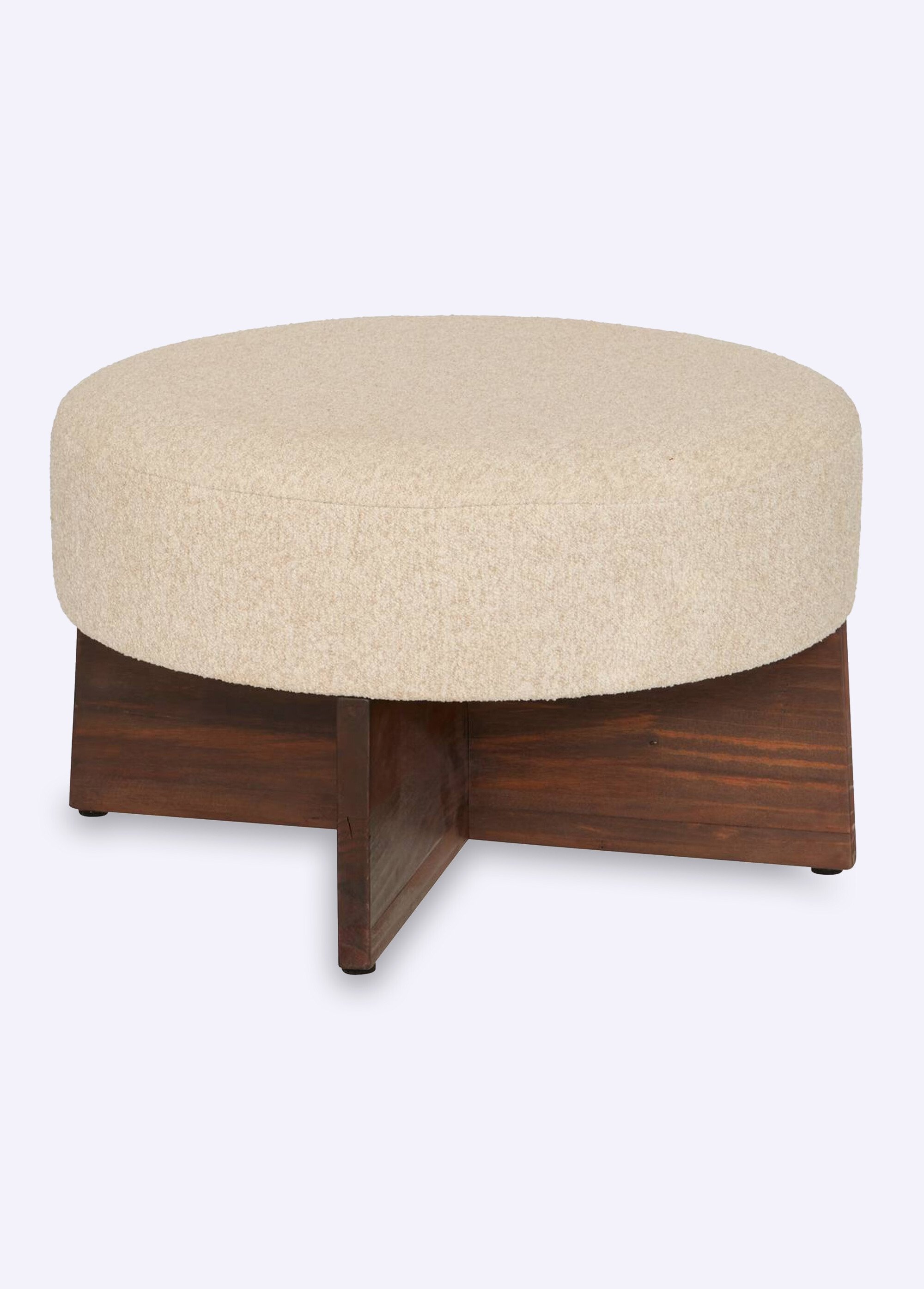 Grand pouf en bouclette, piètement bois BLANC JJA-207379 FA1