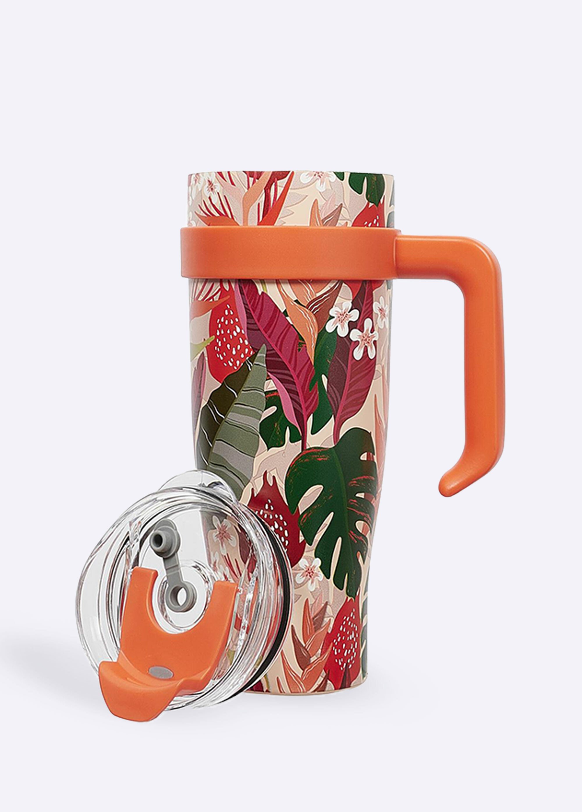 Mug de transport 1,2L floral avec paille Orange CMP-KA0438 DE1
