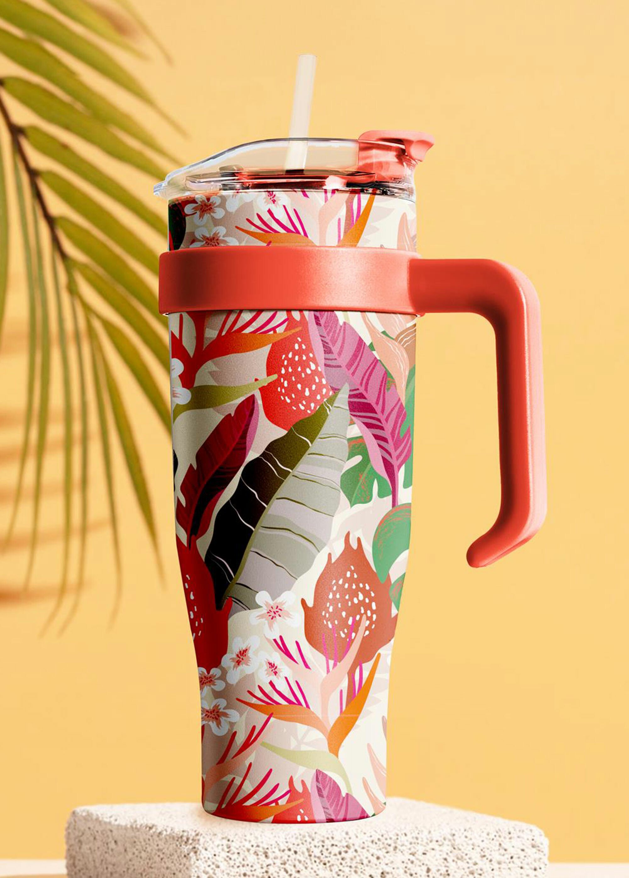 Mug de transport 1,2L floral avec paille Orange CMP-KA0438 SI1