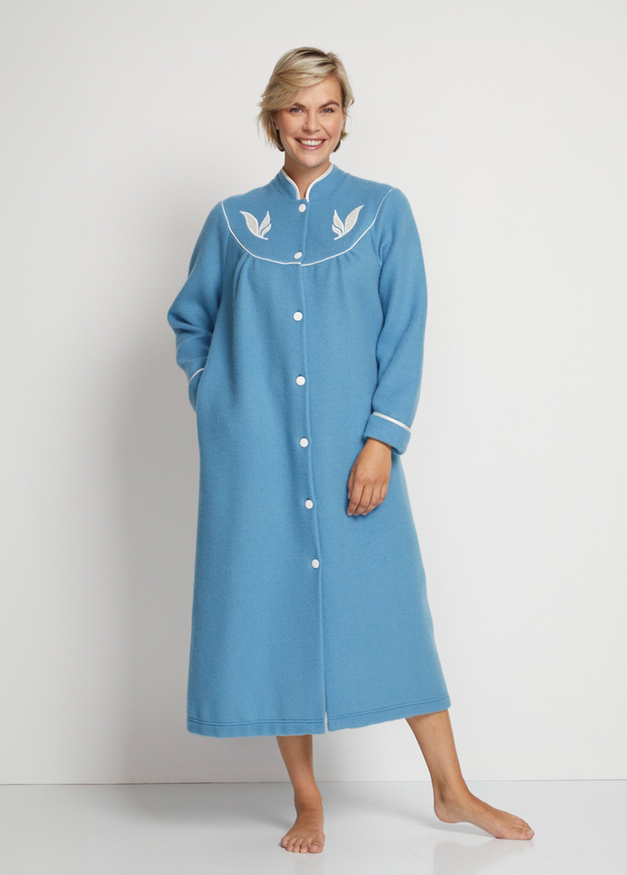 Peignoir boutonné molleton Femme Bleu SIXTINE FA1