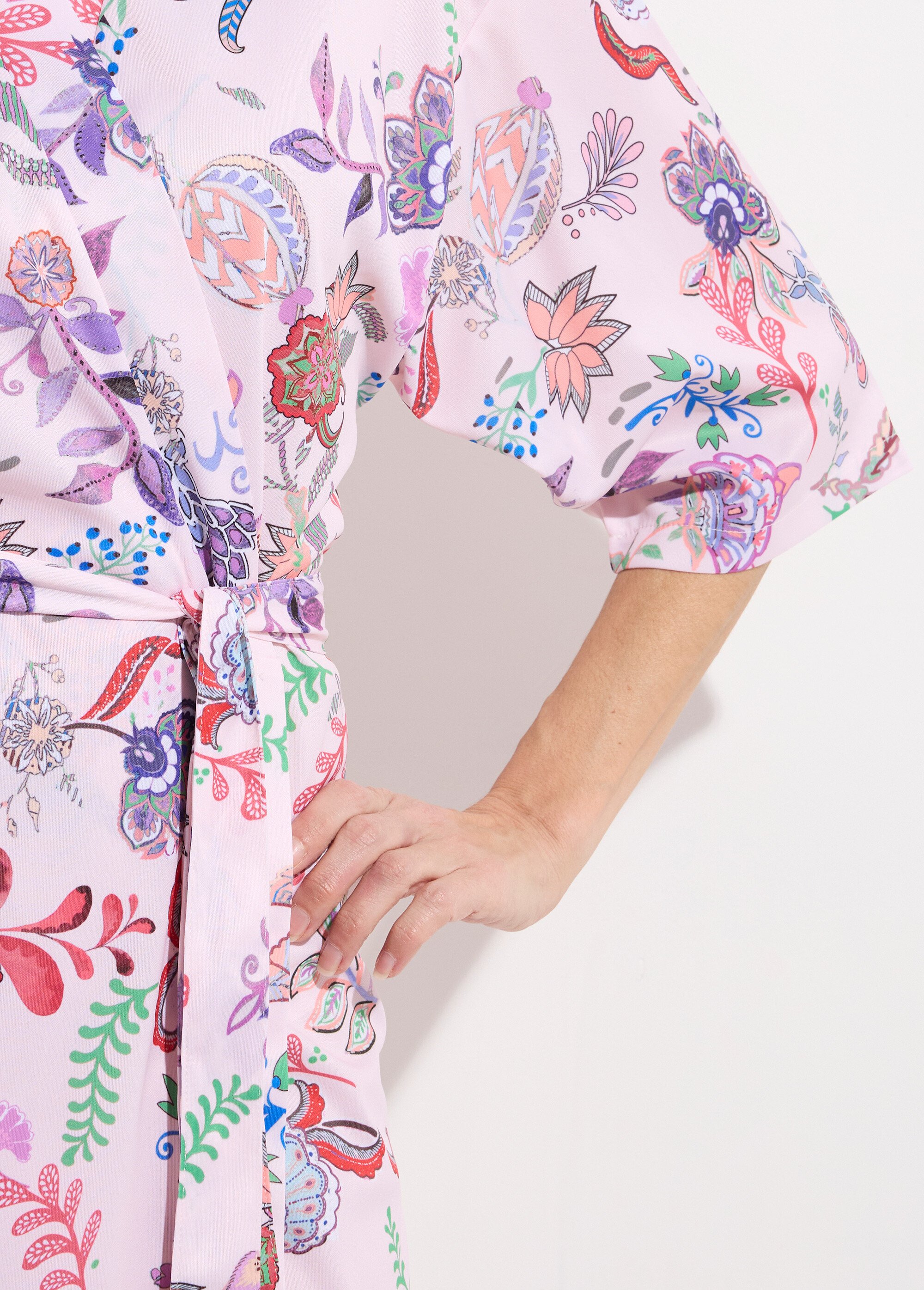 Peignoir kimono satiné imprimé mi-long Femme Rose SAMIRA DE1