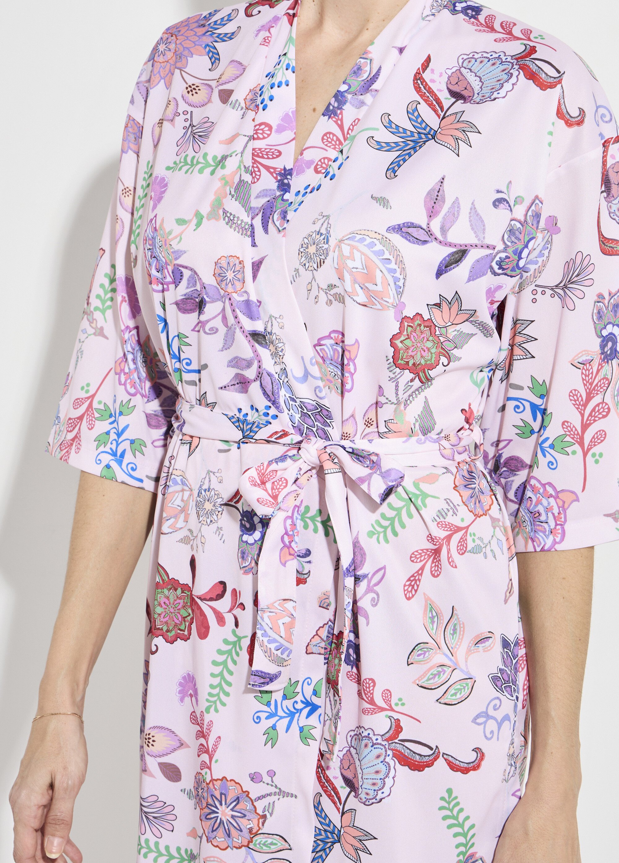Peignoir kimono satiné imprimé mi-long Femme Rose SAMIRA DE2