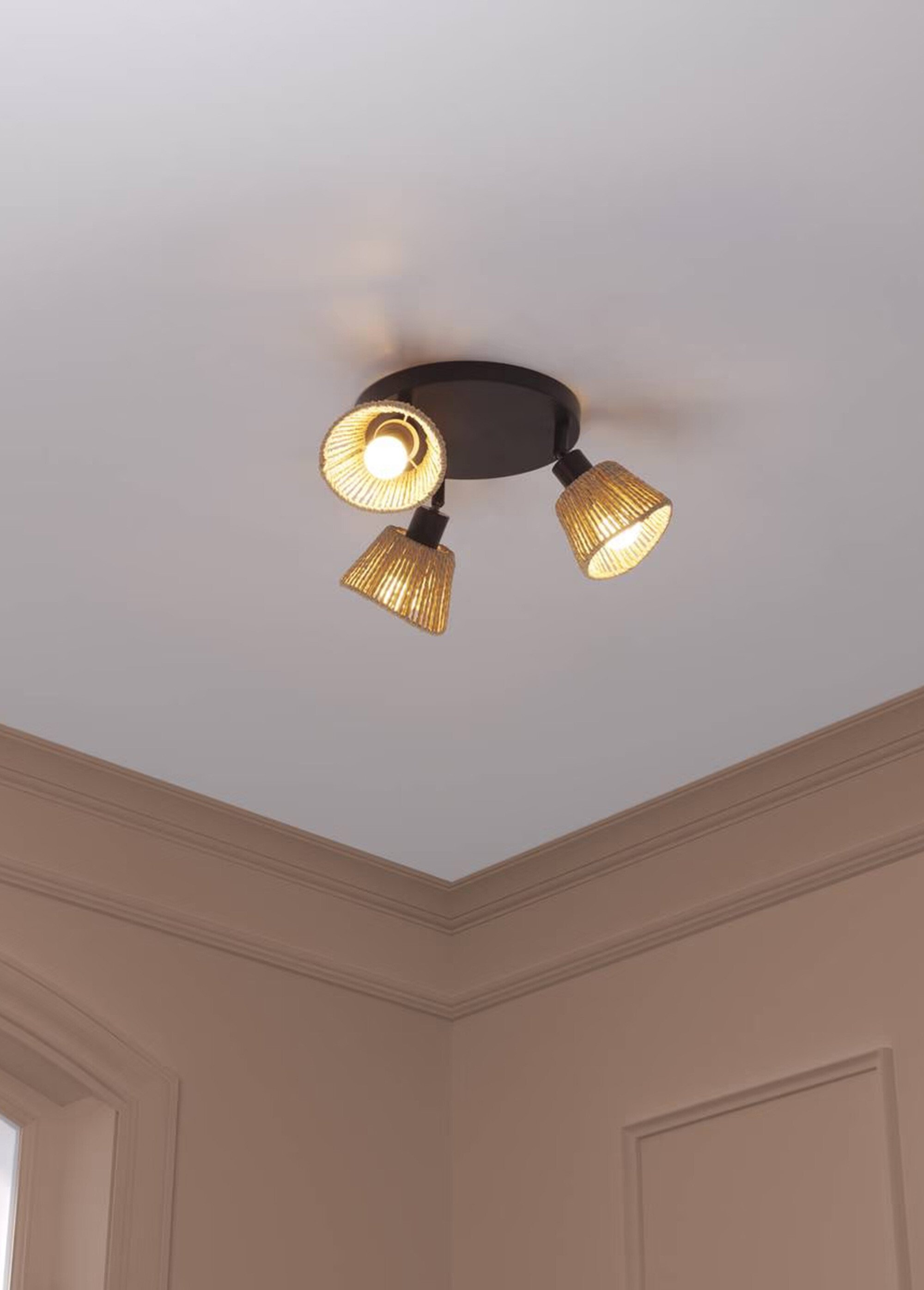 Plafonnier acier avec 3 spots tressés MARRON JJA-205973 SI1