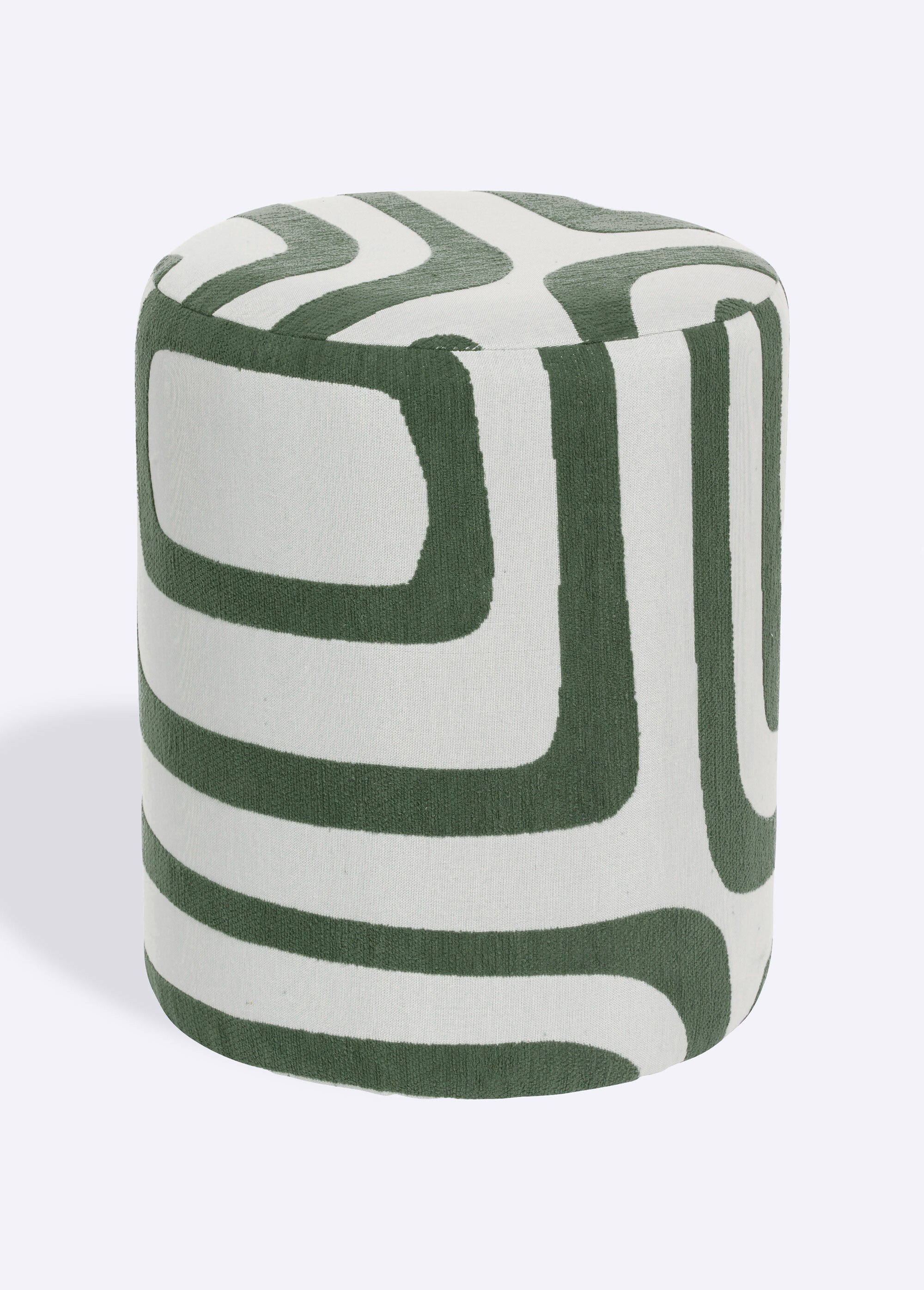 Pouf tissu chenille et motif graphique