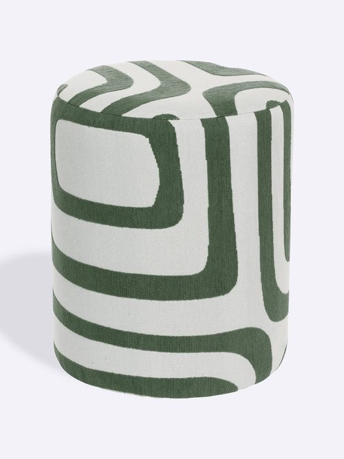 Pouf tissu chenille et motif graphique VERT JJA-214232C FA1