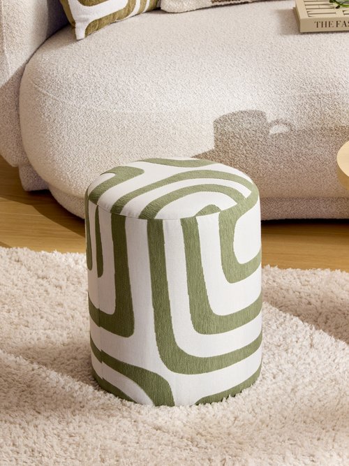 Pouf tissu chenille et motif graphique VERT JJA-214232C SI1