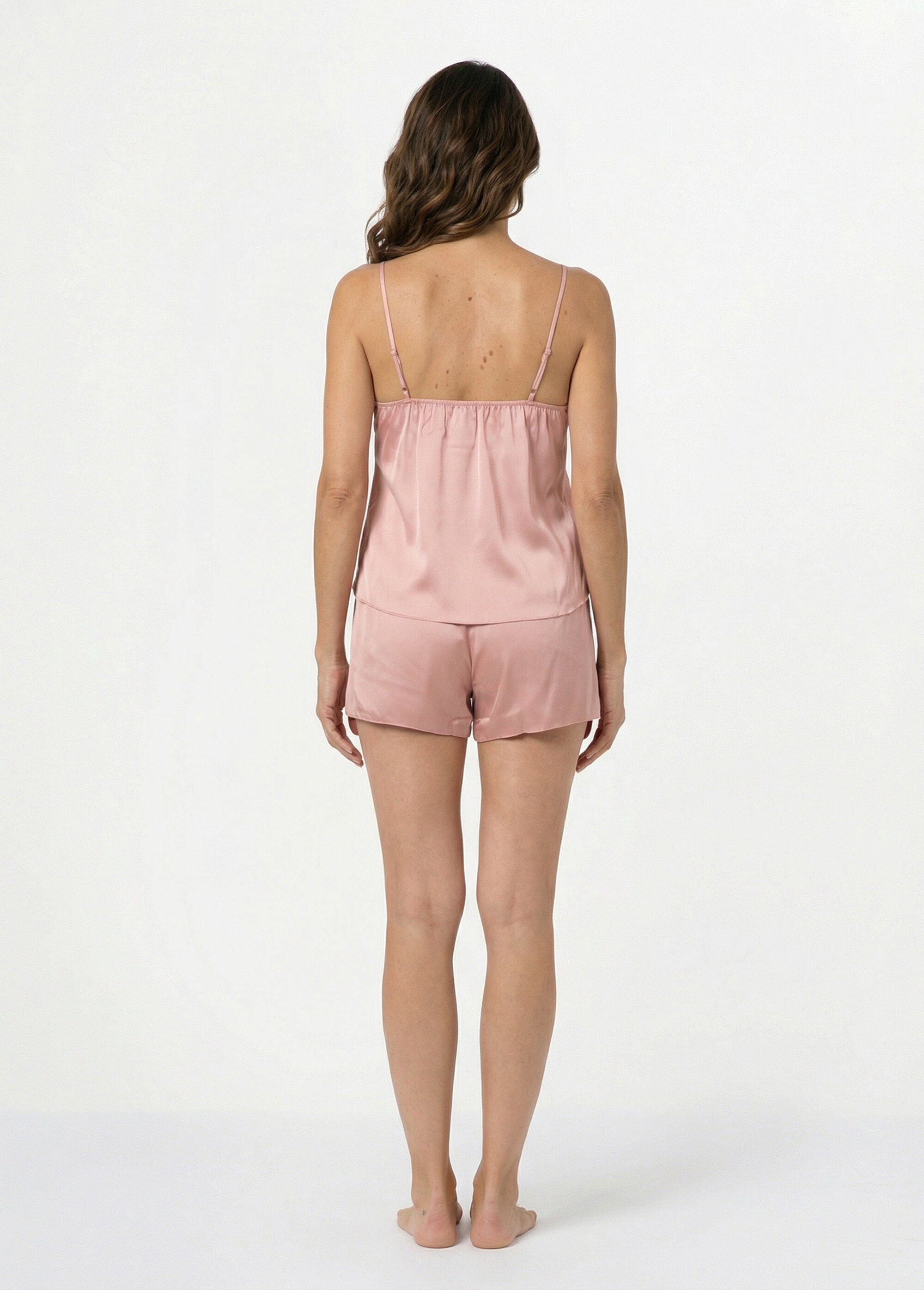 Pyjama short en satin et dentelle Femme Rose SUNPJ-3302 DO1