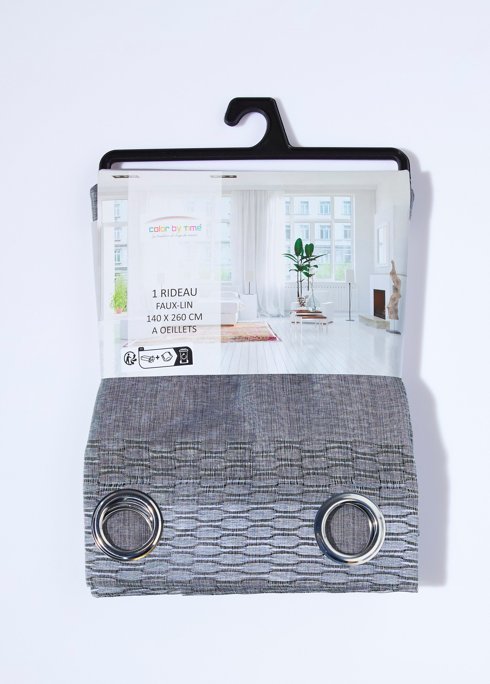 Rideau 1 panneau œillets, chiné à jours Gris COTZZ120068-3 DE2