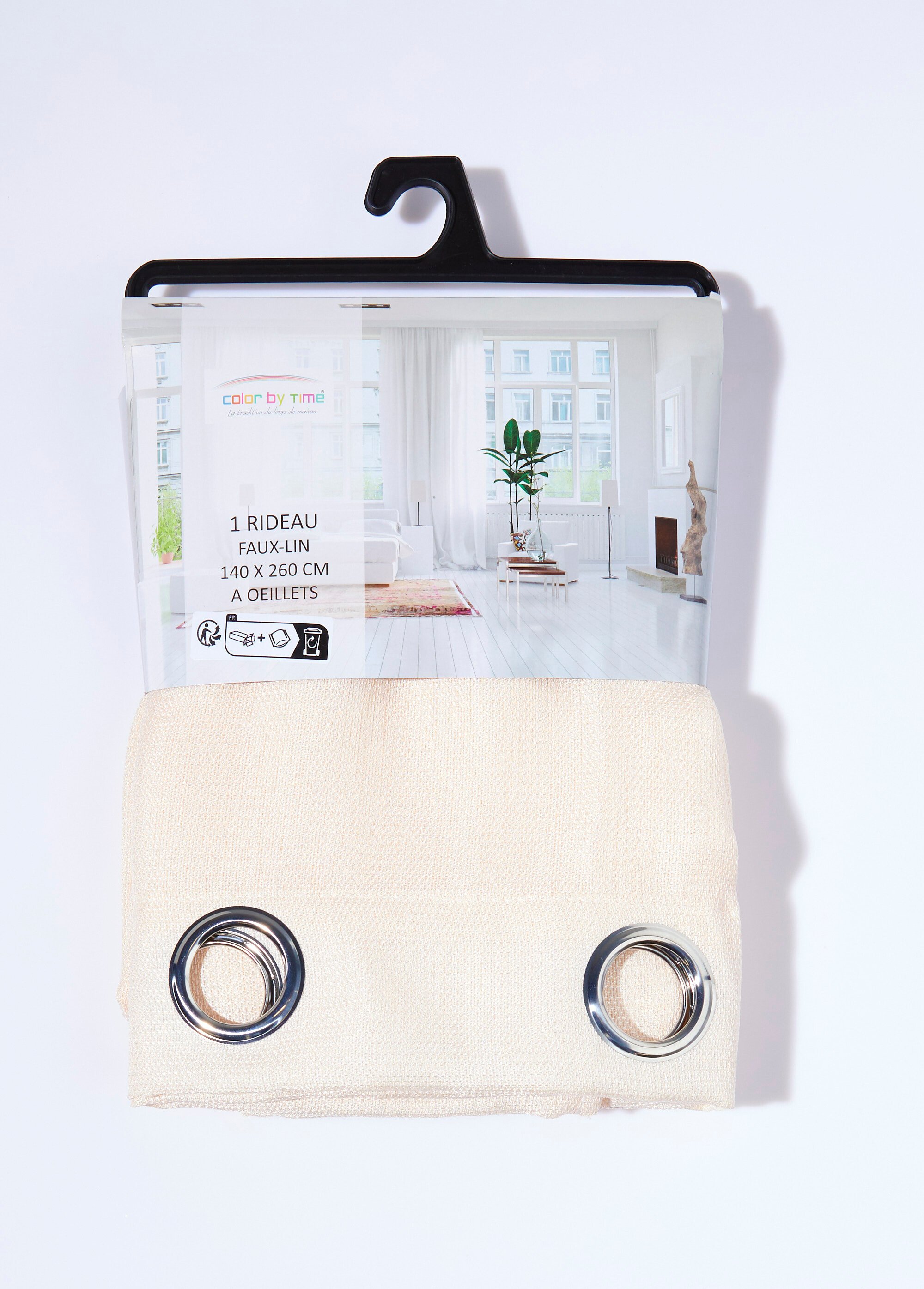 Rideau 1 panneau œillets, type lin tramé Rose COTZZ120068-1 DE2