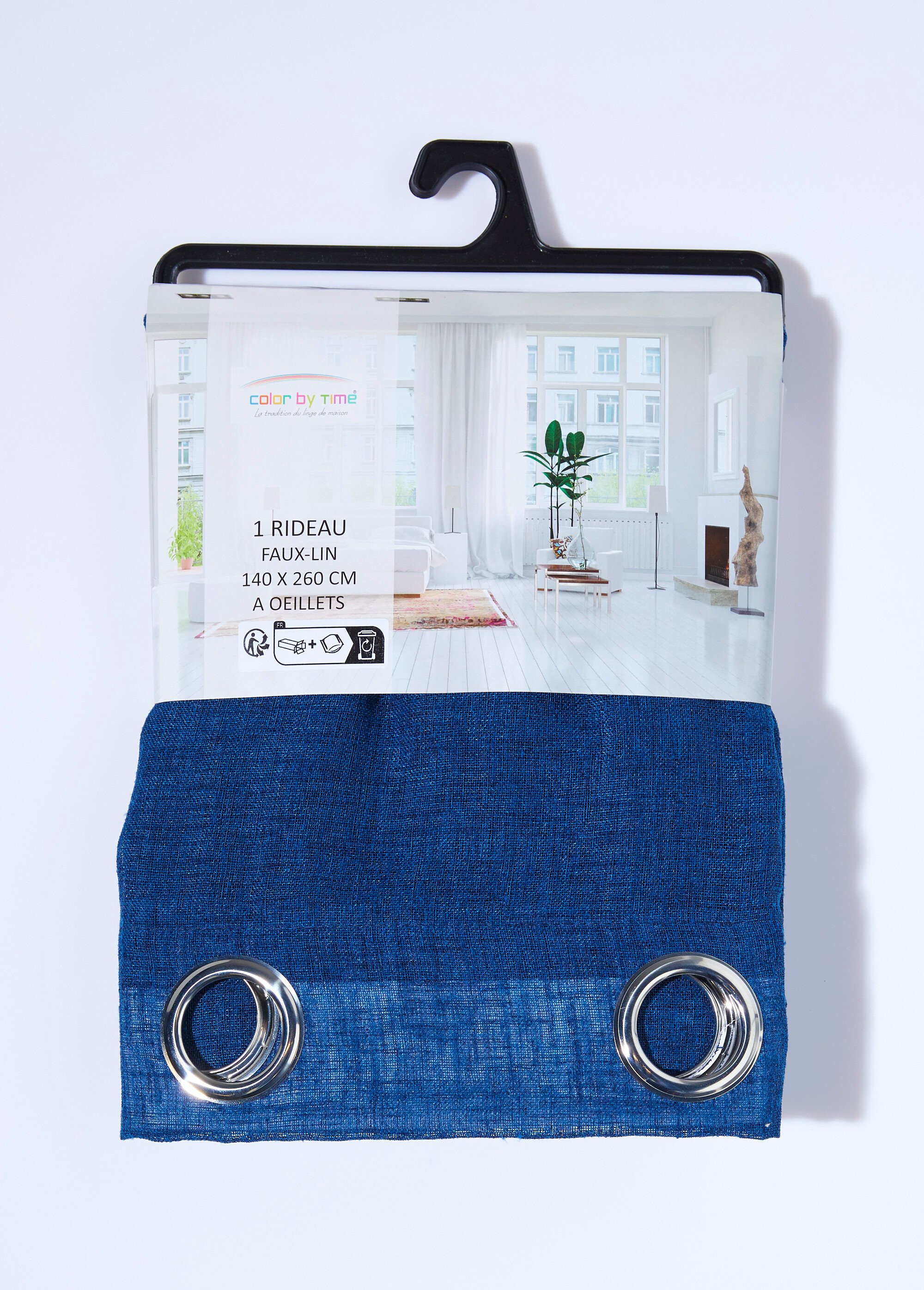 Rideau 1 panneau œillets, type lin tramé Bleu COTZZ120068-1 DE2