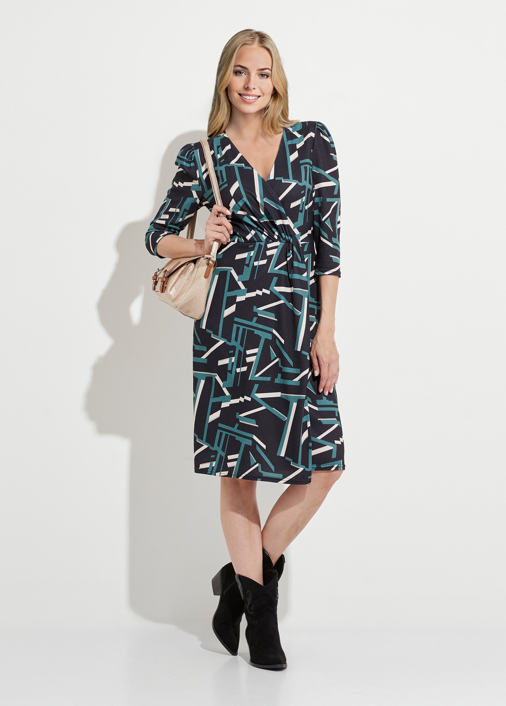 Robe cache-coeur courte imprimé graphique Femme Noir HELICO MV1