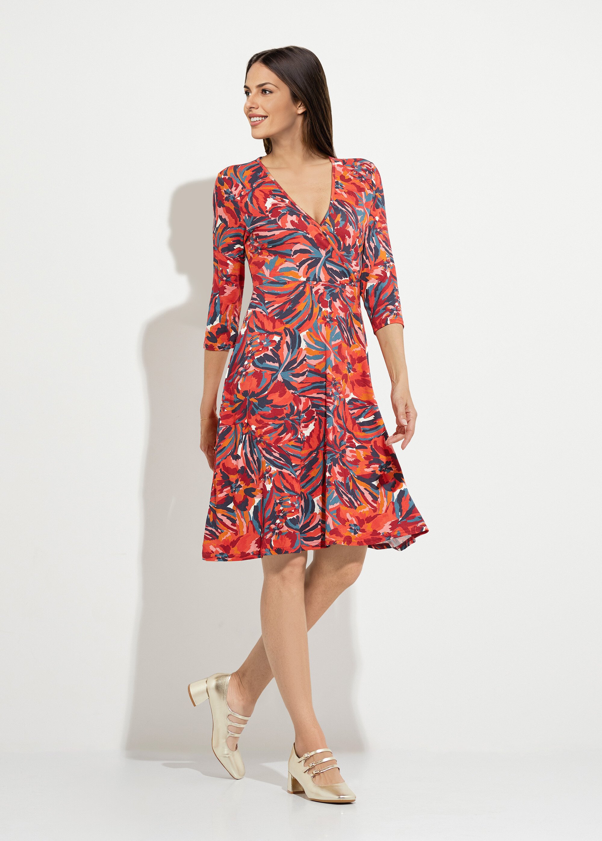 Robe cache-coeur courte manches 3/4 motif floral Femme IMPRIME TOMETTE HAMBRE FA1