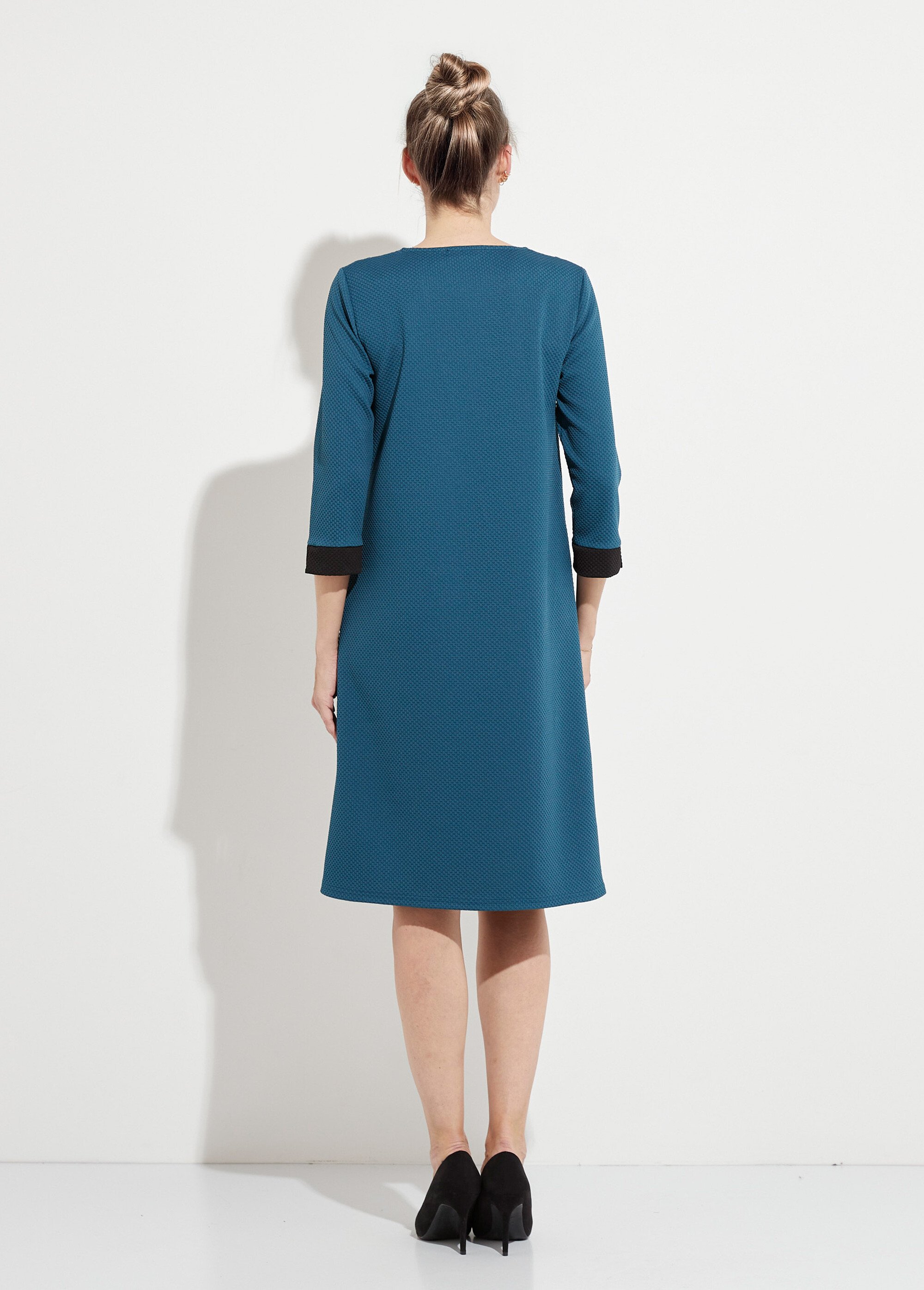 Robe courte droite bicolore manches 3/4 Femme BLEU CANARD ET NOIR HEXAGONE DO1